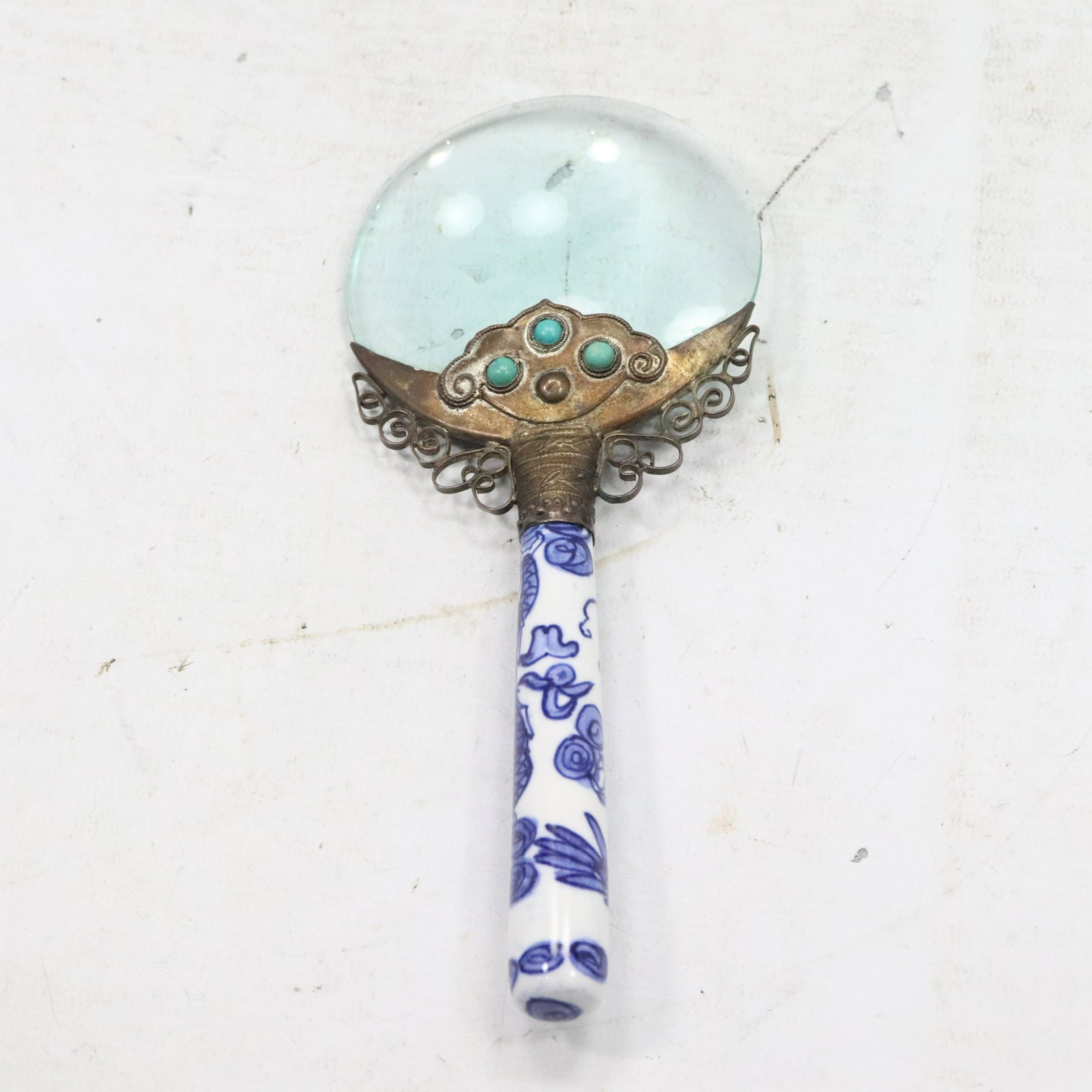 Magnify Glass Porcelain Dragon Handle and Jewels: Magnify Glass Porcelain Dragon Handle and Jewels. Size: 7.5h 3.25w