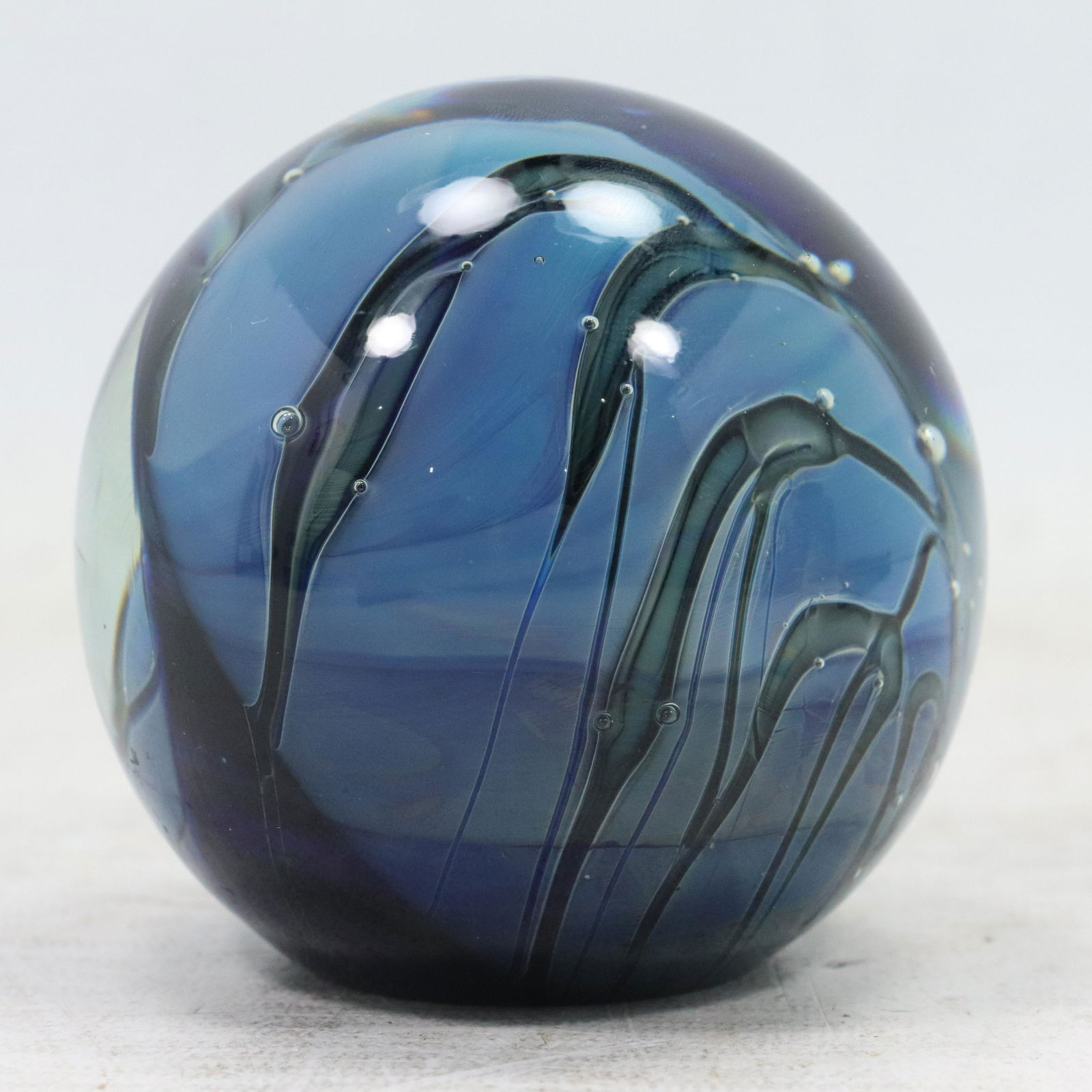 Signed Studio Art Glass Blue Ball Paperweight (1 of 6)
