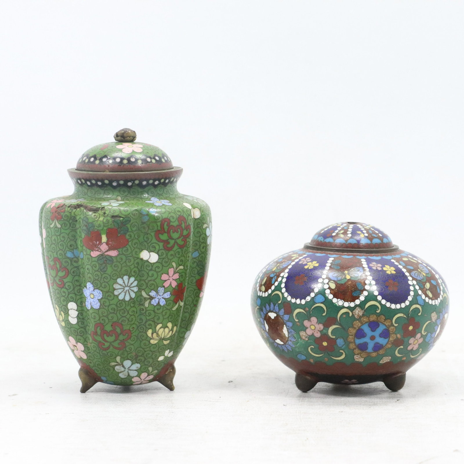 2 Antique Cloisonne Covered Jars - Intricate Design (1 of 8)