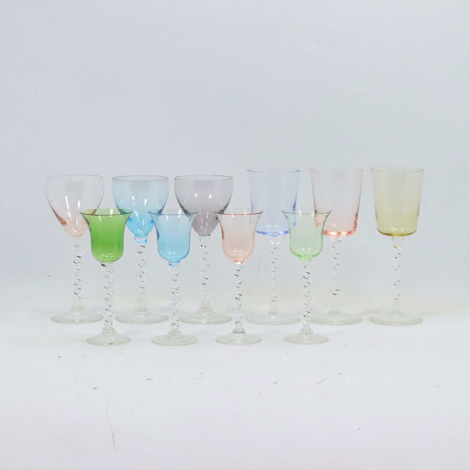 10 Assorted Vintage Color Glass Stemware in 3 Sizes (1 of 11)