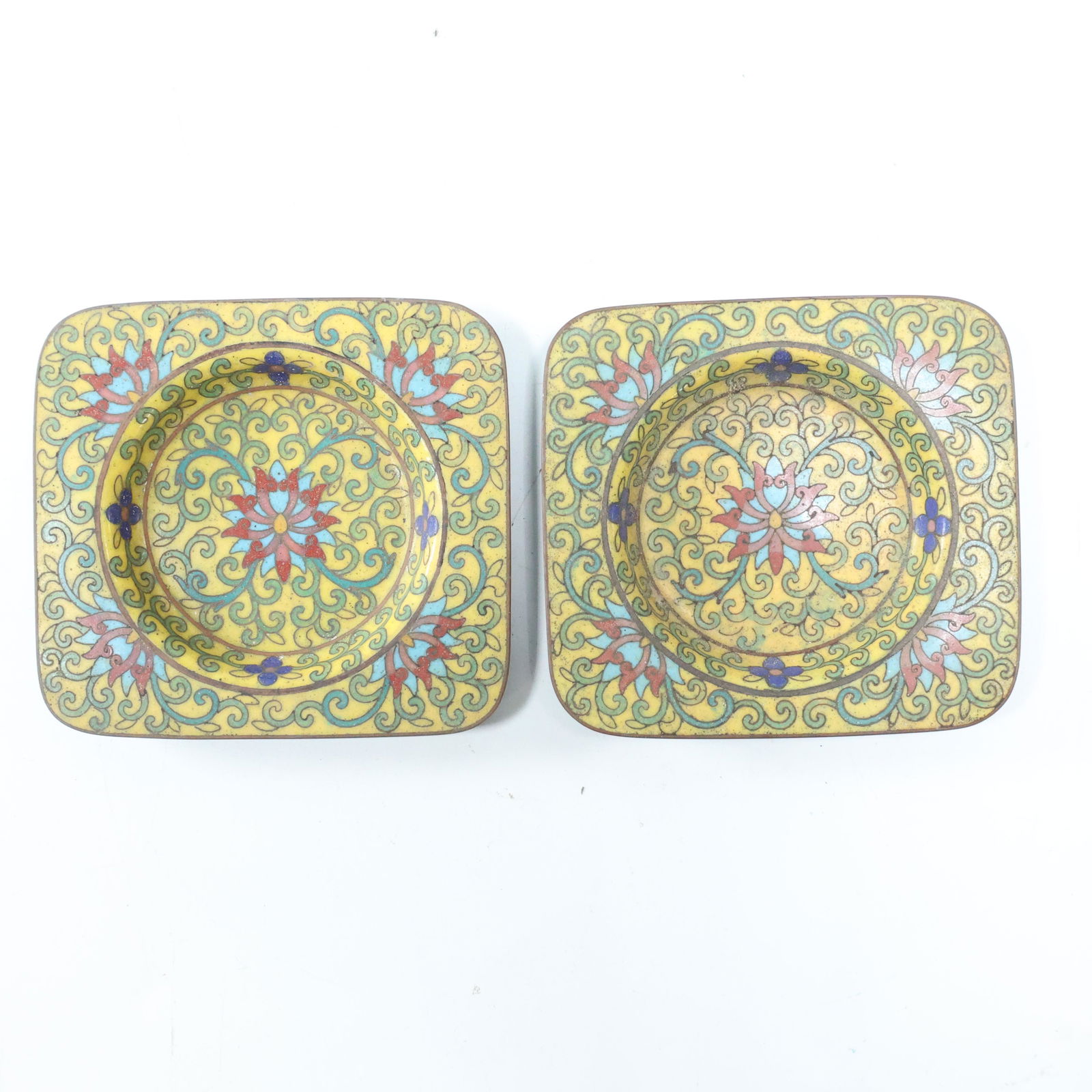 [2] Antique Cloisonne Square Dished Intricate Design (1 of 3)