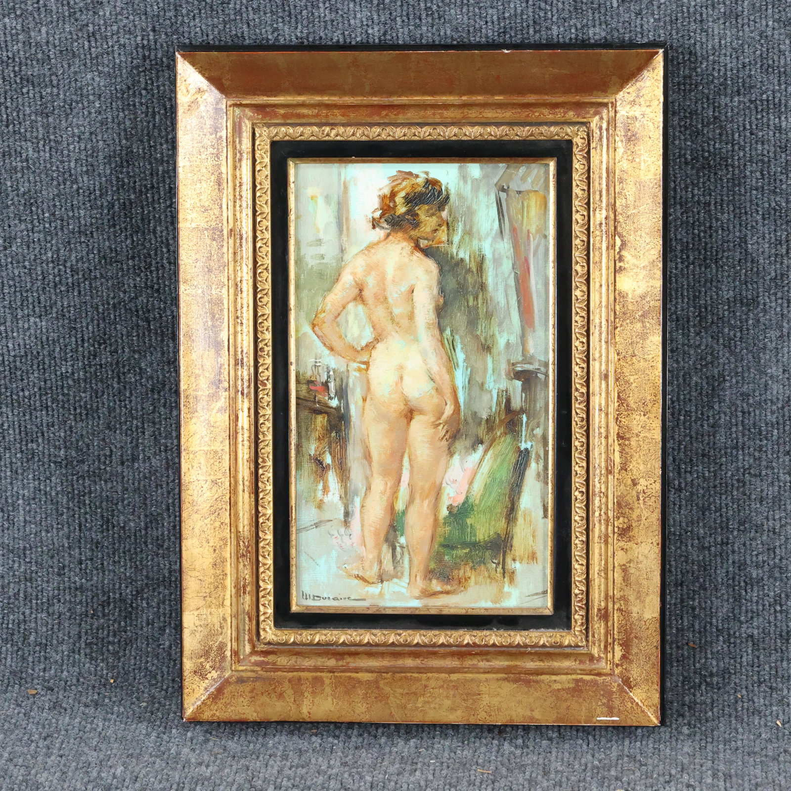 Maryse Ducaire, 1911-1992 French, Nude Oil Painting: Maryse Ducaire, 1911-1992 French, Nude Oil Painting. Oil on canvas, Signed, Original framing. Well listed French Artist. size: 10.5 x 6.25, 15.5 x 11.25 outside of frame. ASKart: Maryse Ducaire-Rogue 