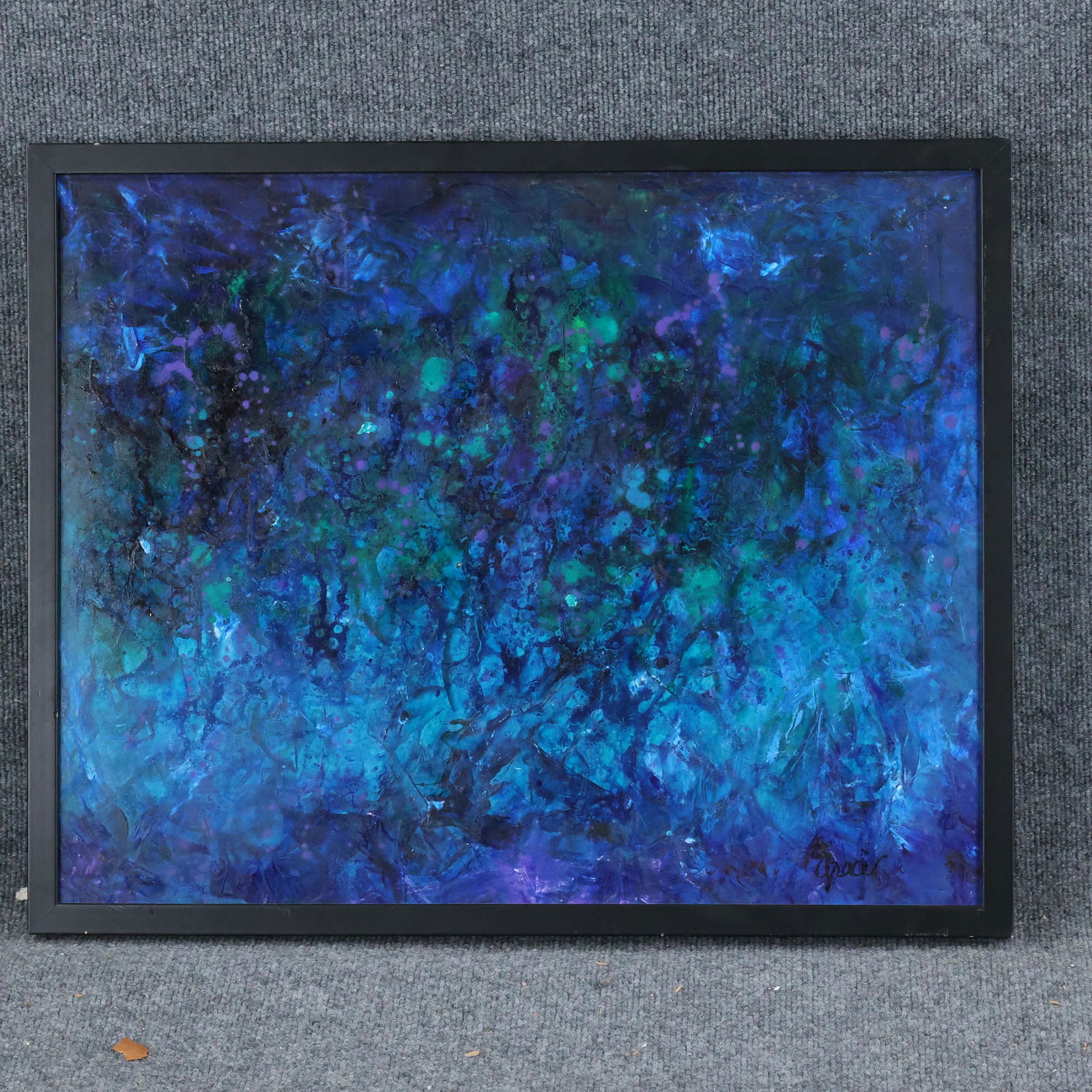 Gracer, 20th C. Blue Abstract Oil Painting, Signed (1 of 9)