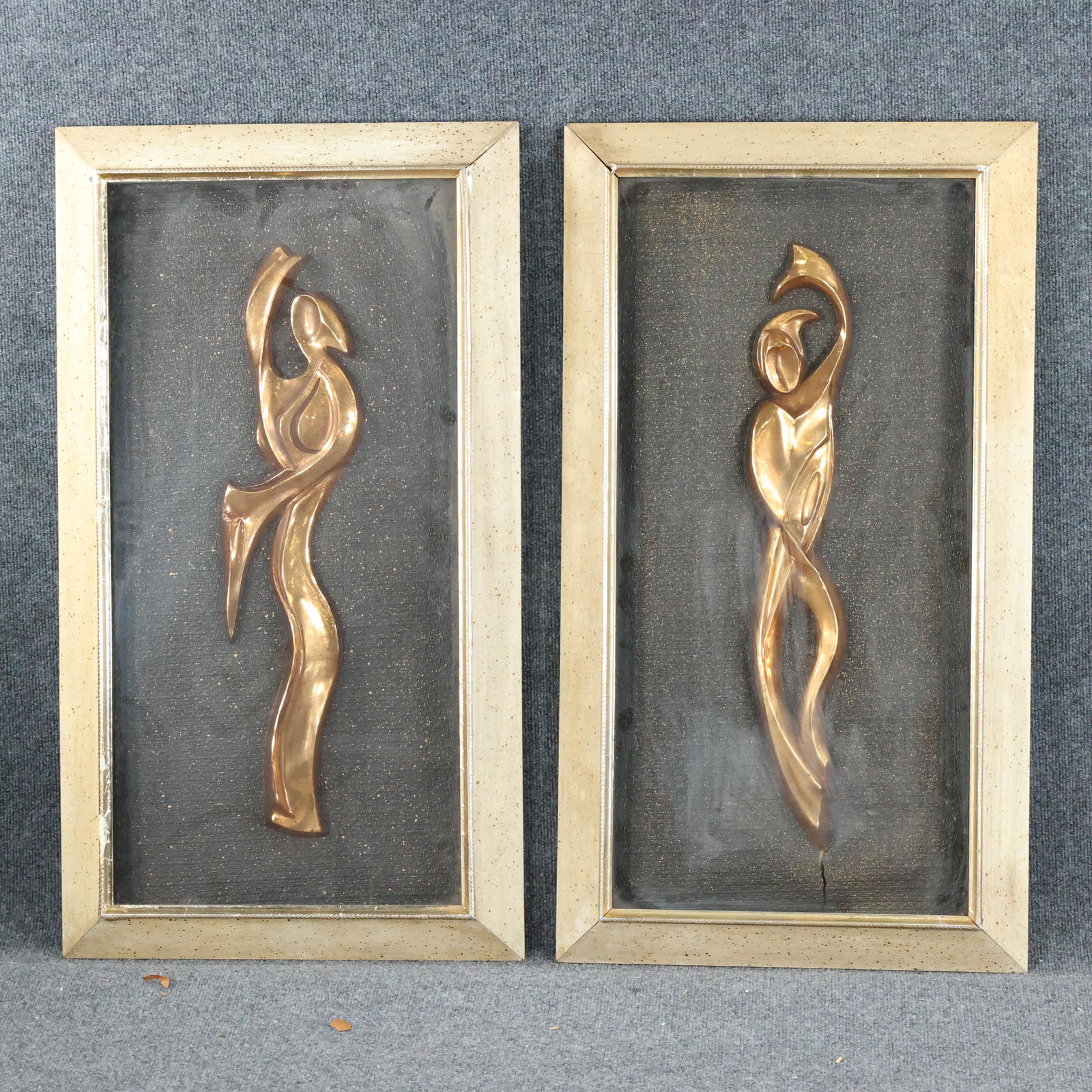 2 Cubism Gold Metal Dancing Figures Mid-Century Plaques (1 of 11)