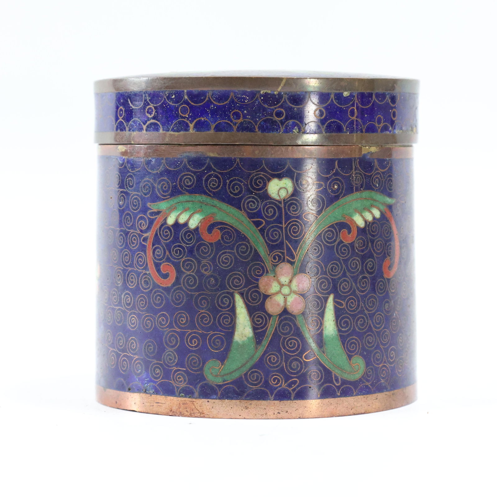 Antique Cloisonne Blue Covered Jar Intricate Design (1 of 6)