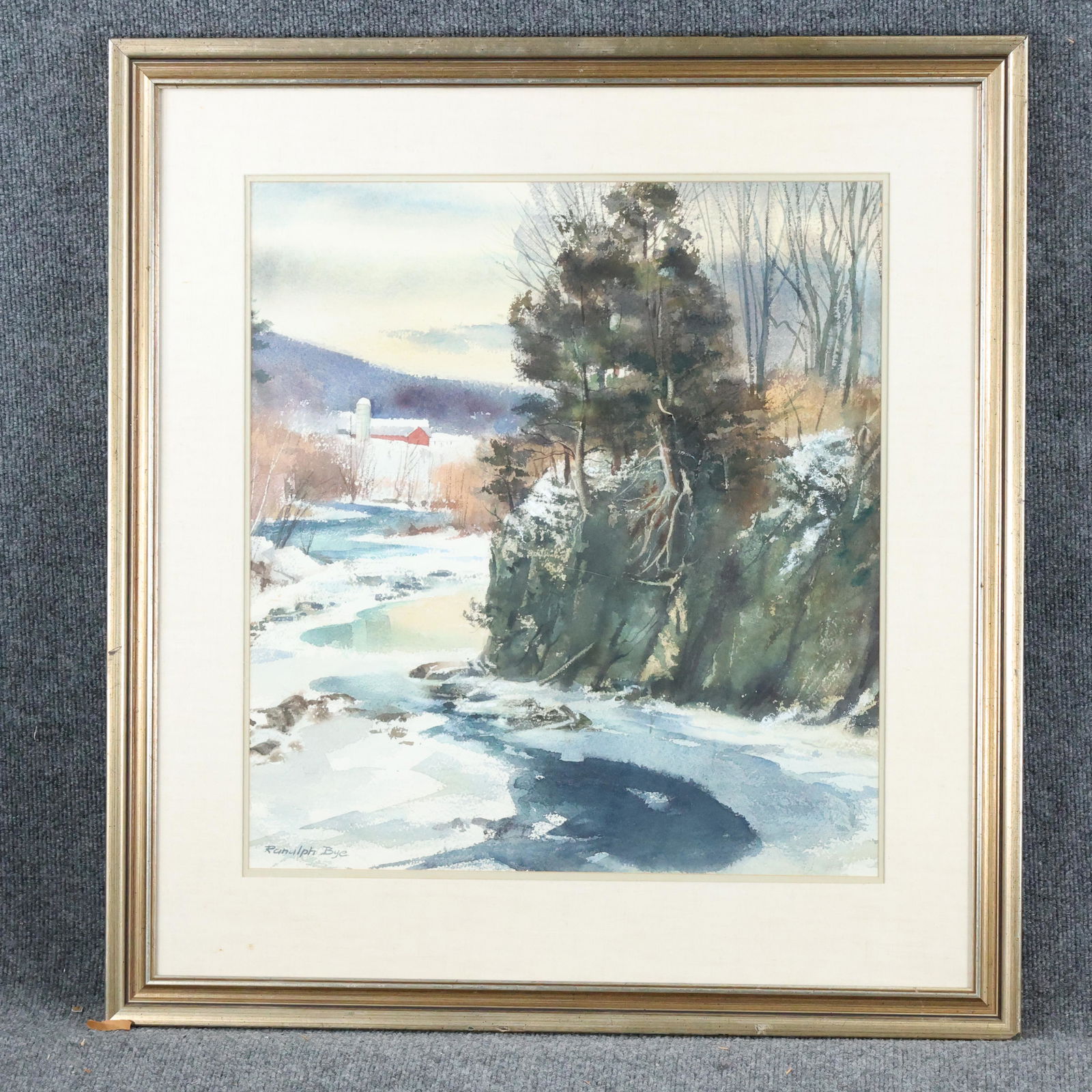 Ranulph Bye, Fine Watercolor Painting Farm with Stream (1 of 10)