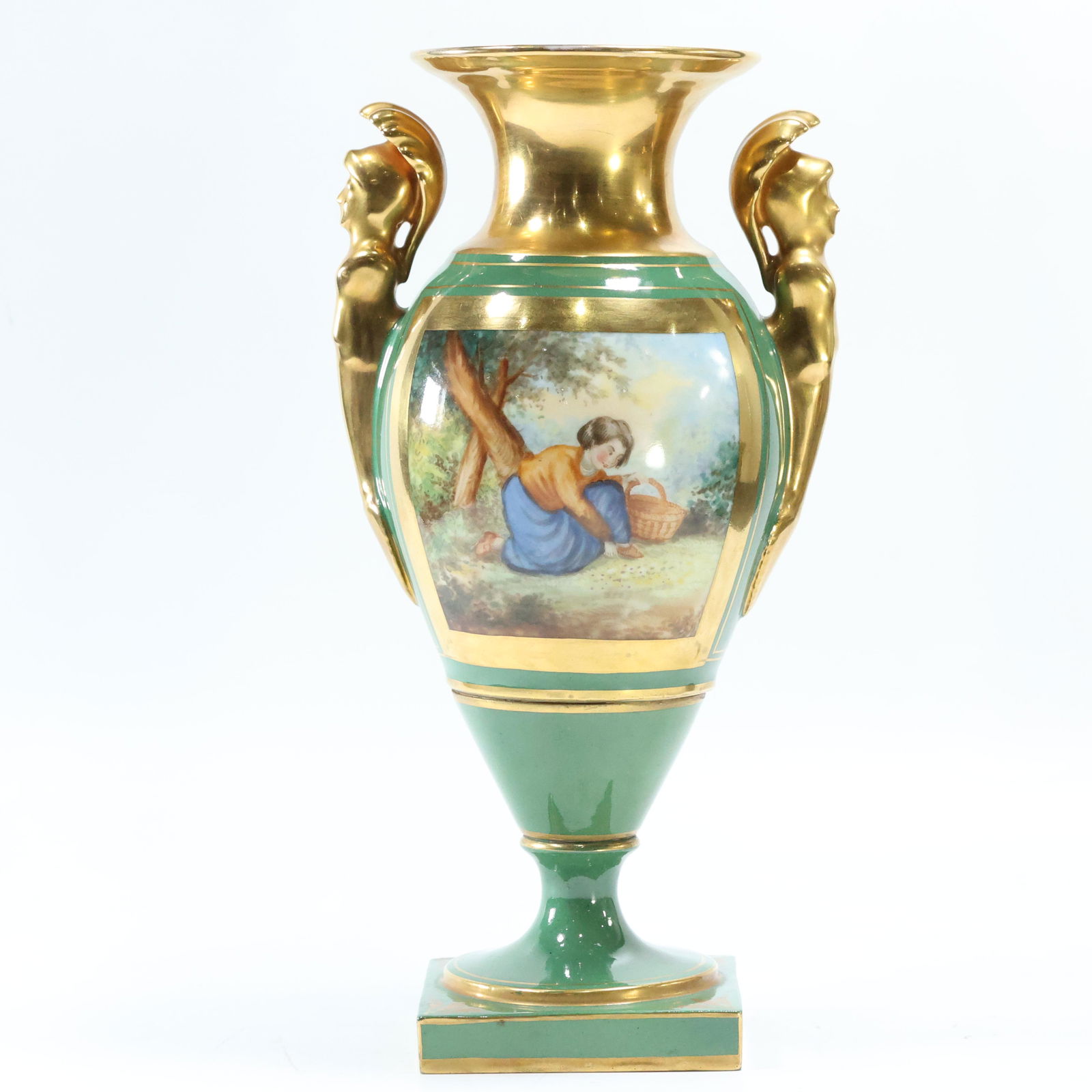 19th C Dresden Fine Porcelain Gold Decorated Green Vase (1 of 9)