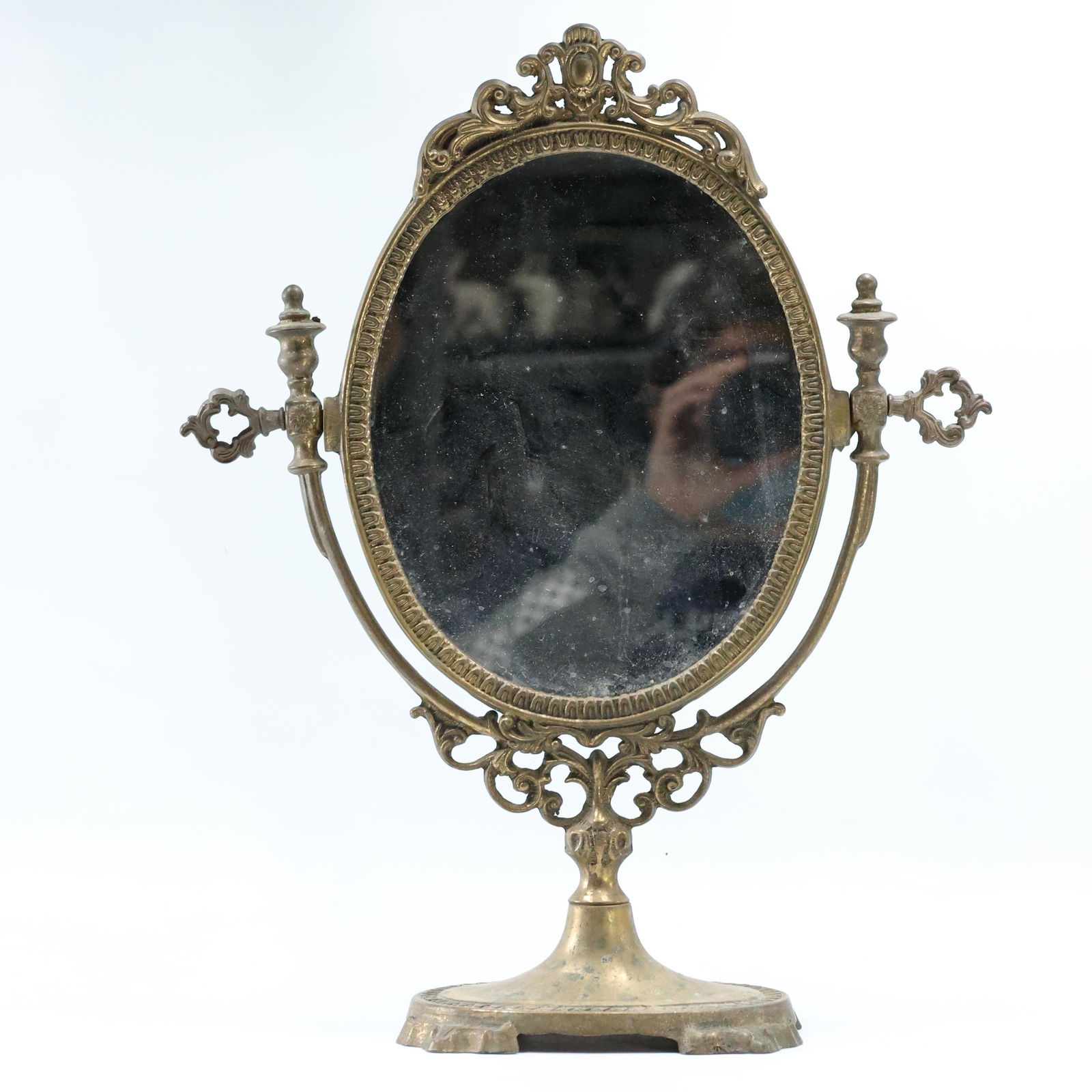 Brass Oval Swivel Mirror on Base Dresser Make-up Mirror (1 of 7)