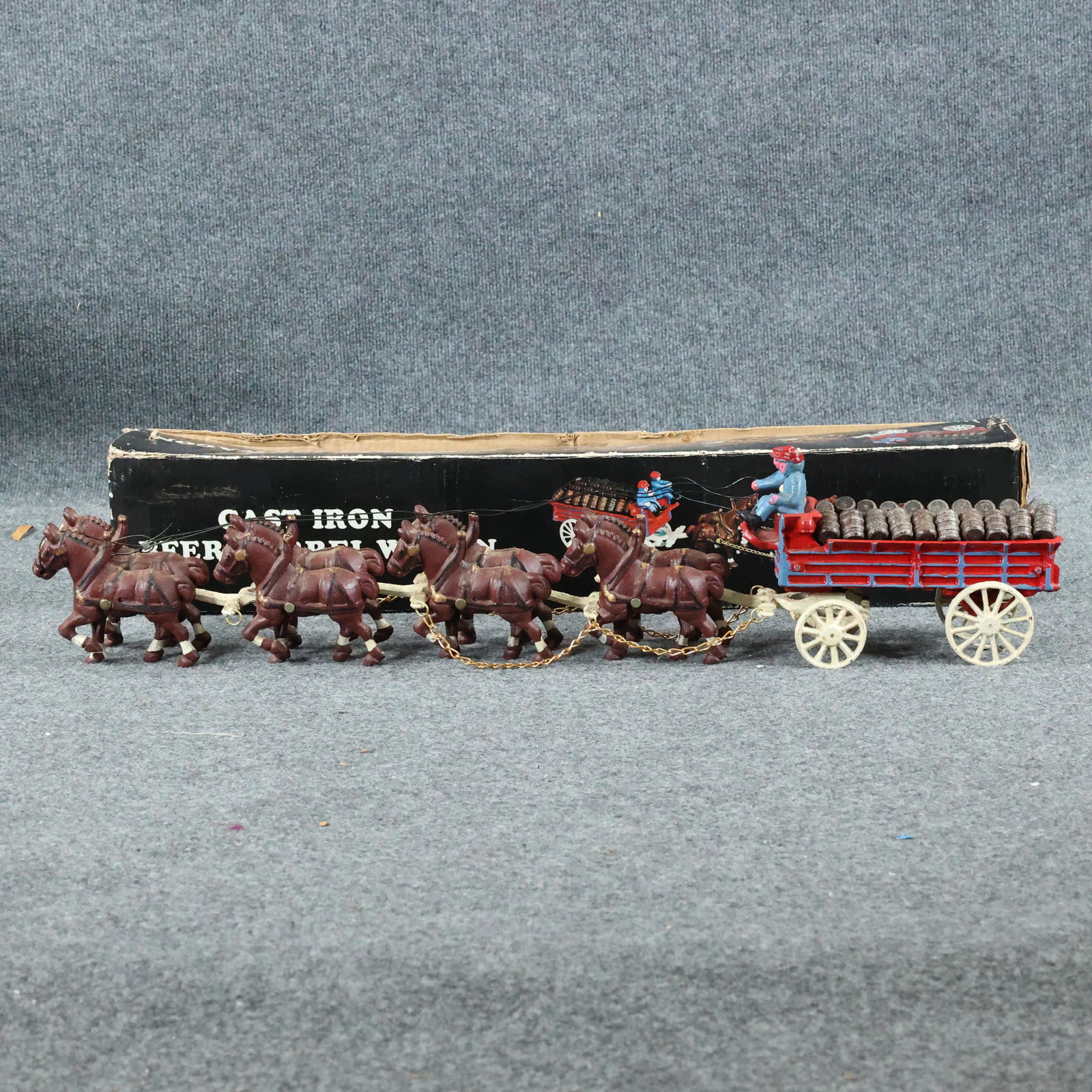 Novelty Toy Cast Iron Horse Drawn Beer Barrel Wagon (1 of 15)