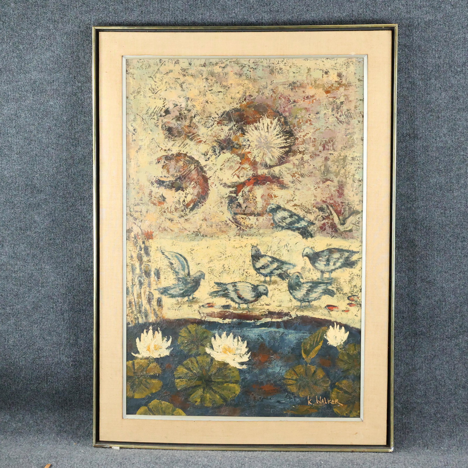 K Walker, Oil/c Painting Landscape Birds, Lily Pads (1 of 11)