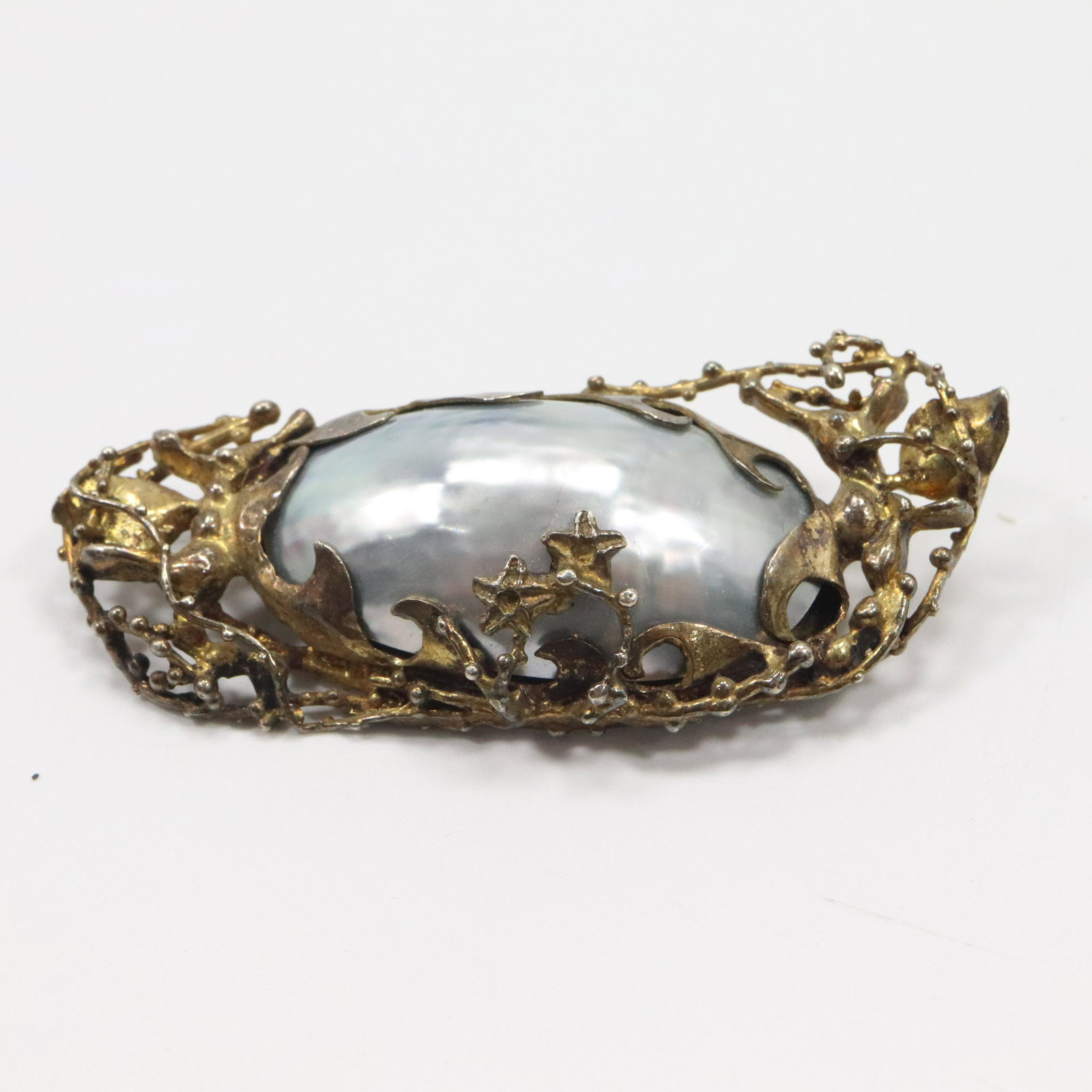Signed S&M Sterling Silver Oyster Pearl Brooch (1 of 5)