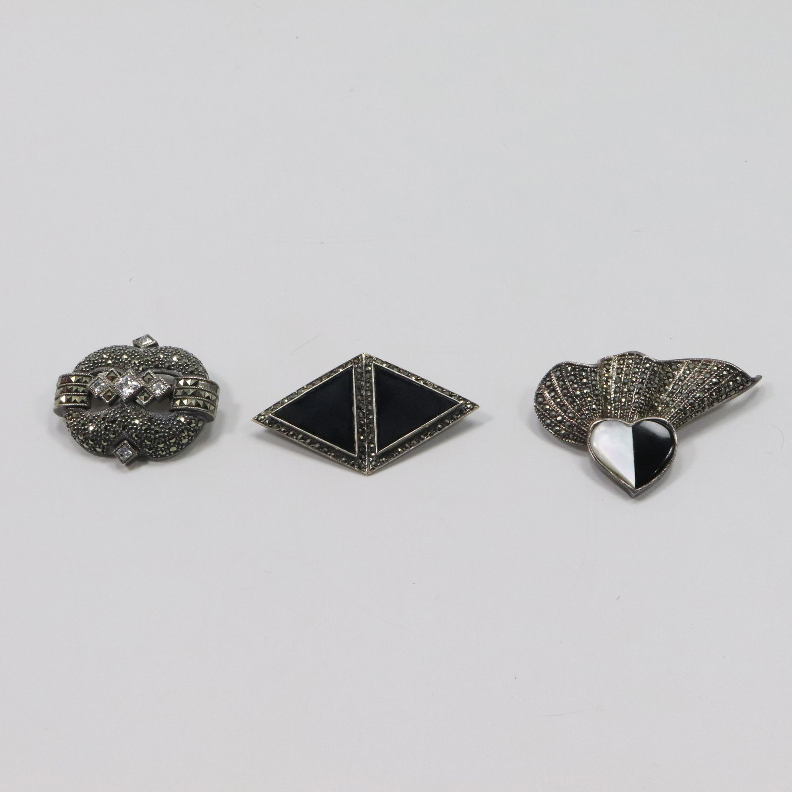 [3] Assorted Sterling Silver Brooches with Marcasites (1 of 7)