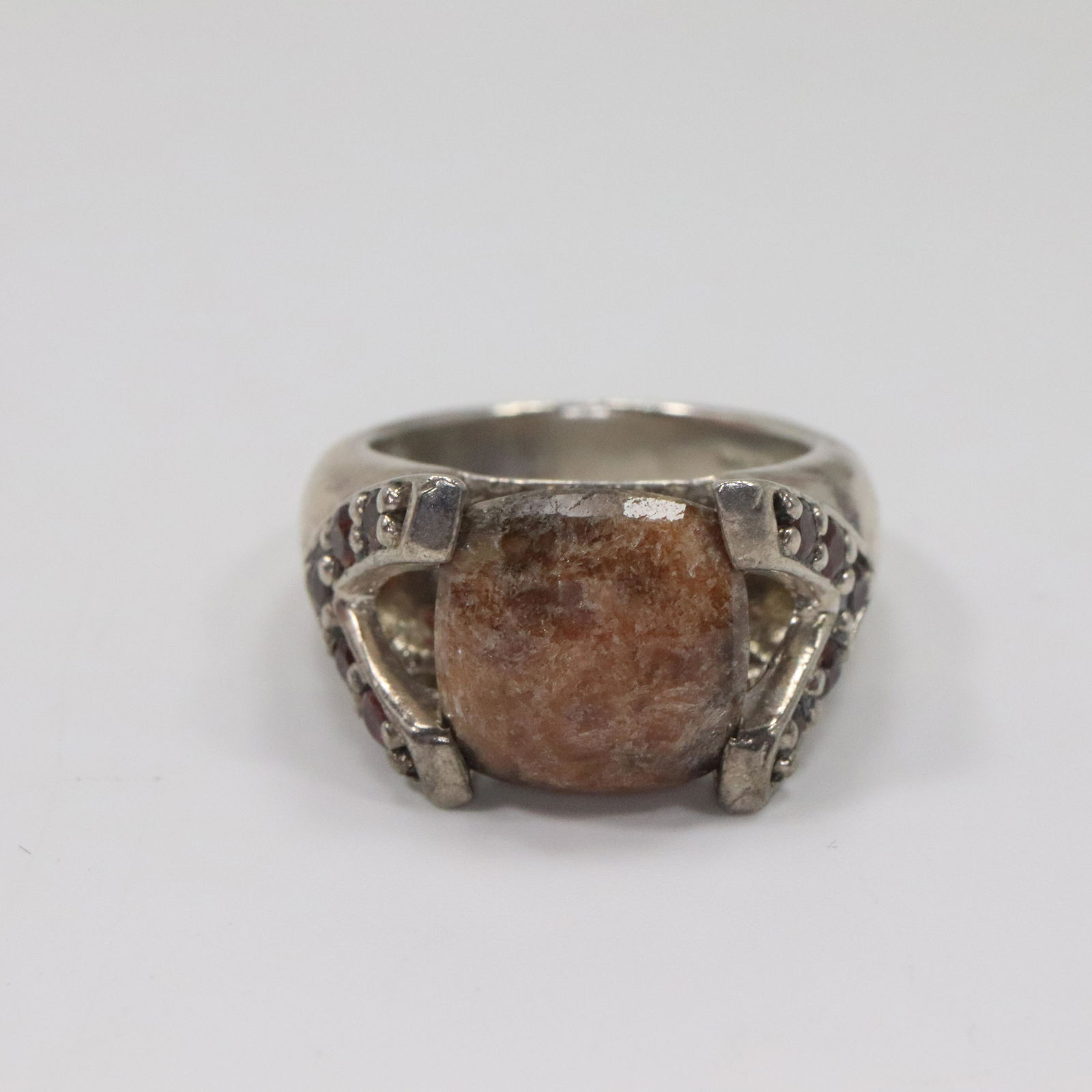 .925 Sterling Silver Garnets & Faceted Agate Ring (1 of 5)