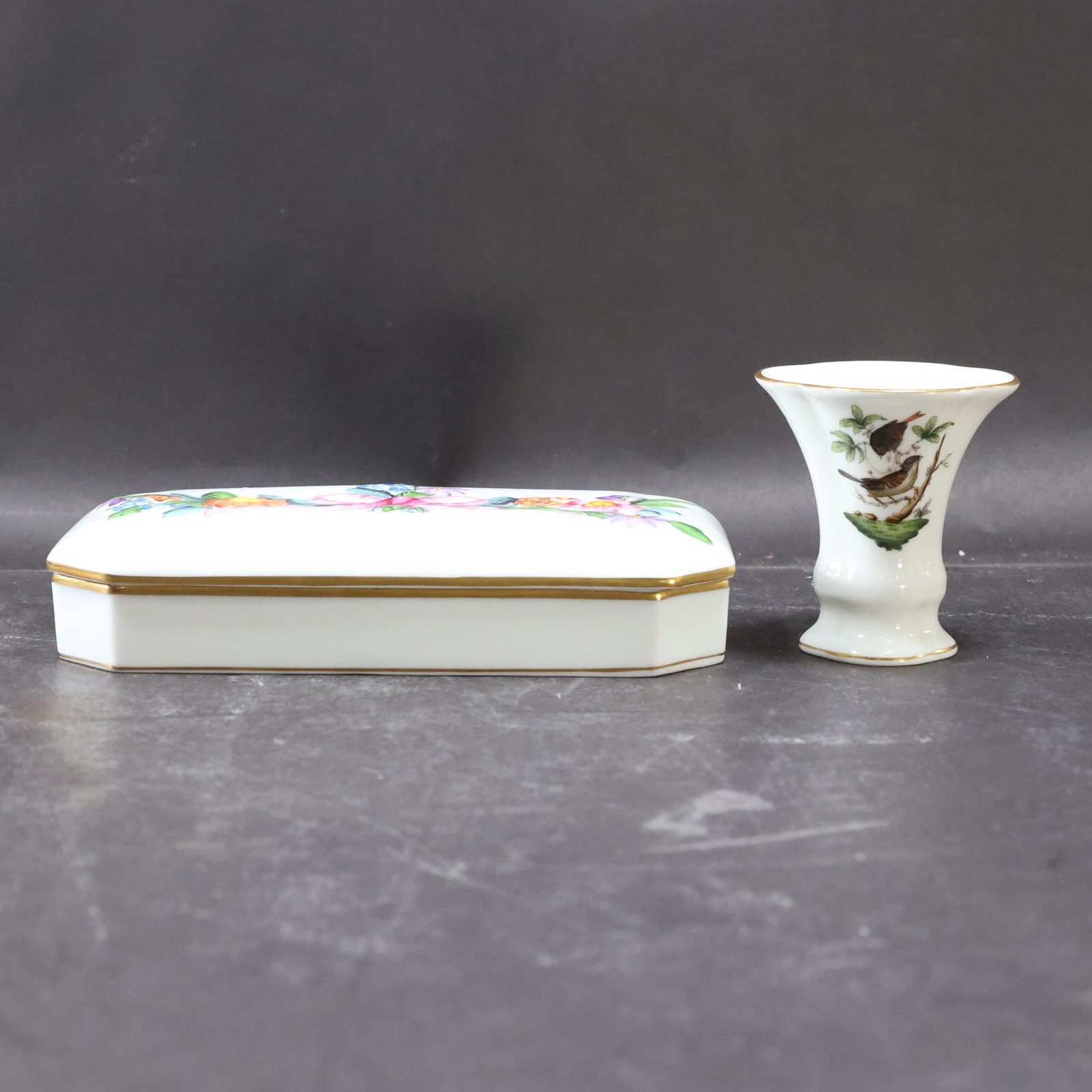 Herend Hungary Porcelain Covered Box & Toothpick Holder (1 of 10)