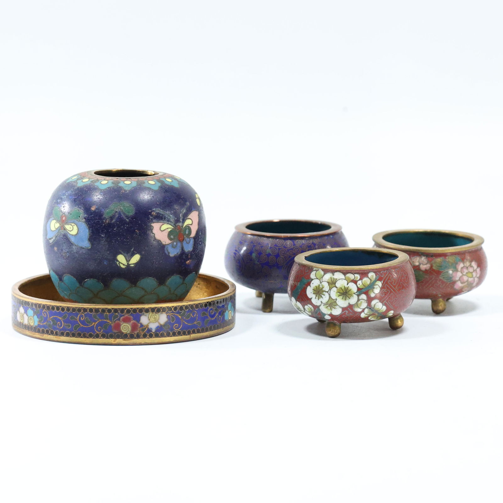 [5] Assorted Antique Cloisonne Pots, Tray, Intricate (1 of 8)