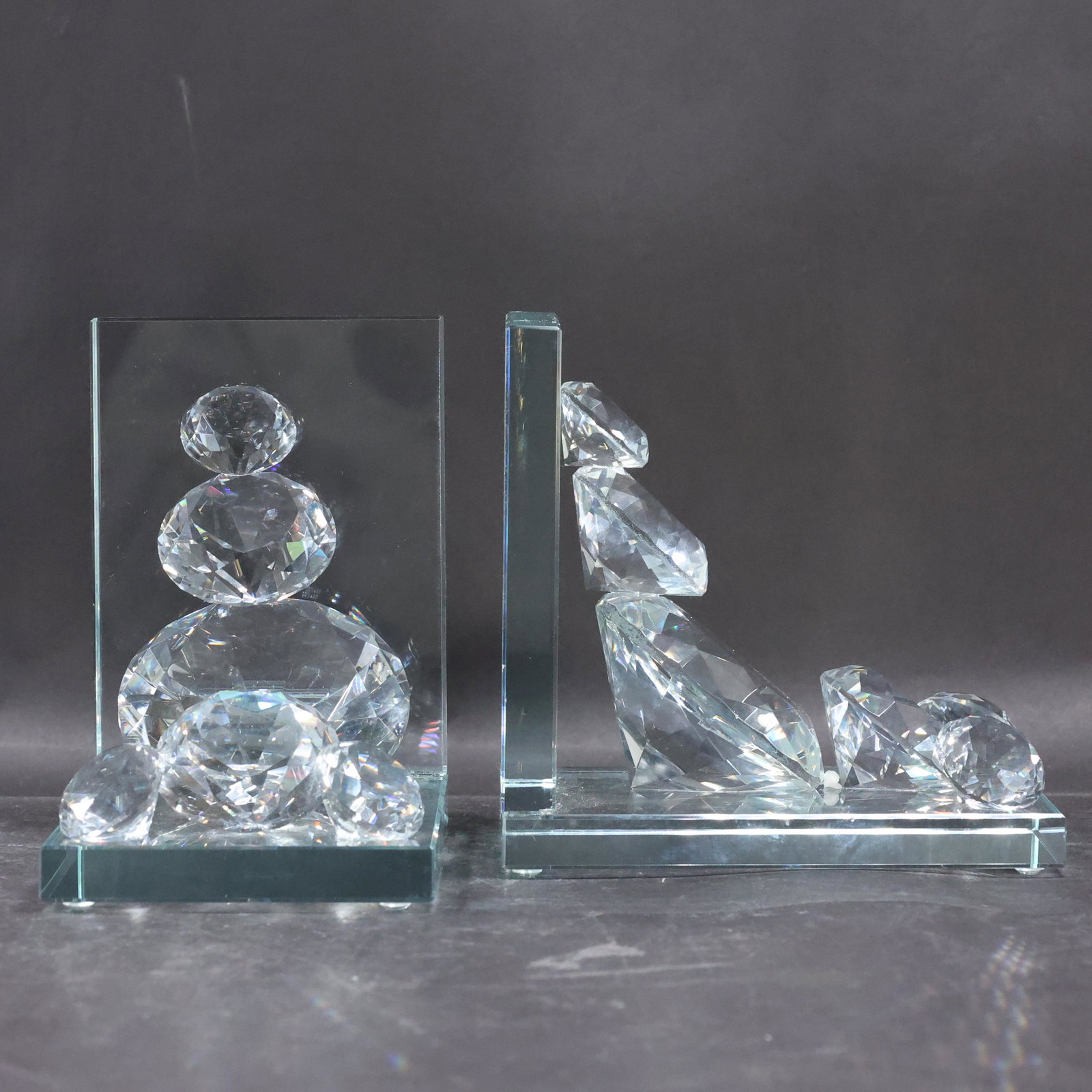 Pair Faceted Crystal Glass Sculptured Bookends (1 of 5)
