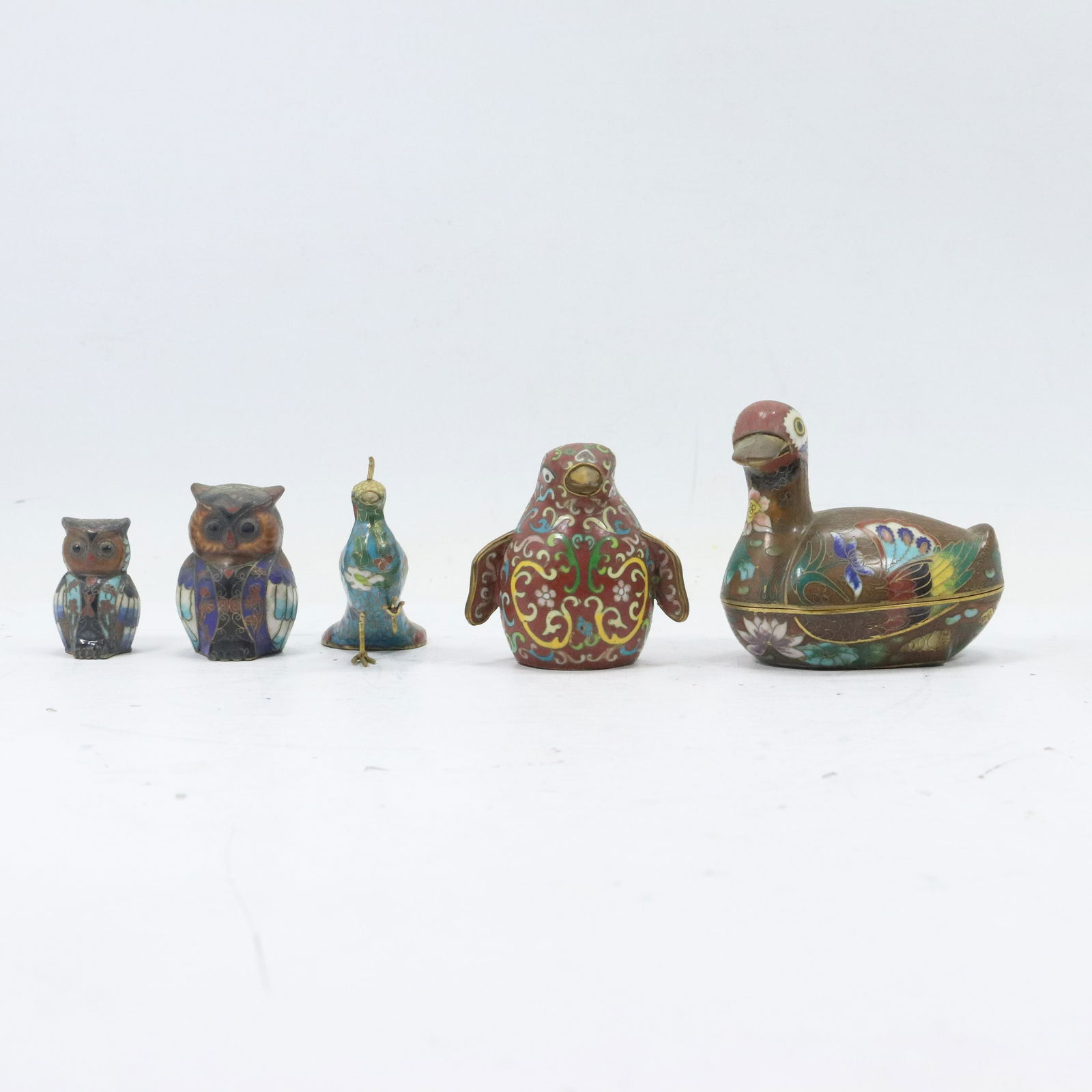5 Assorted Cloisonne Animal Figures: Owl, Penguin, Bird (1 of 12)