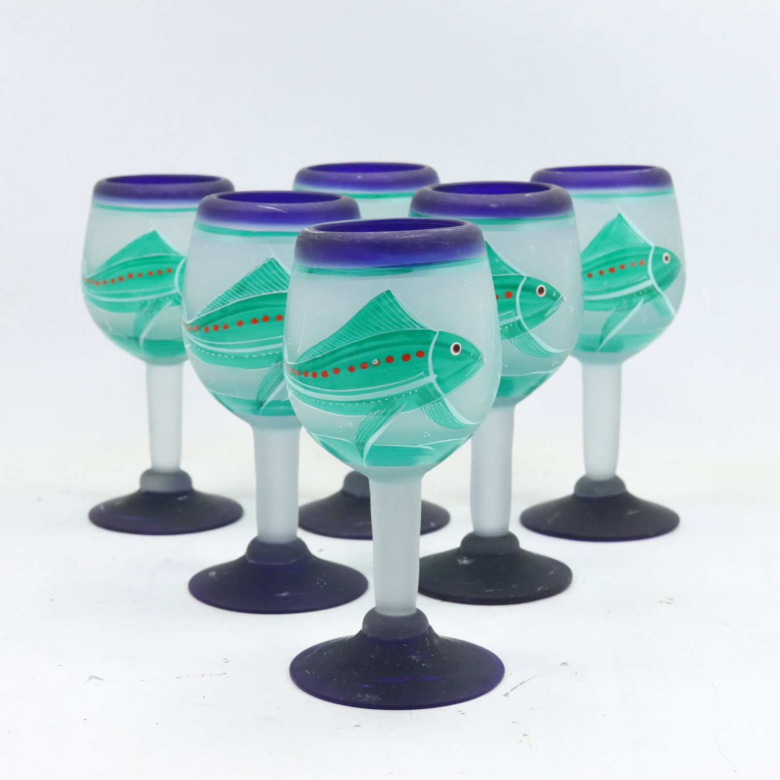 6 Modern Design Glass "Fish" Cocktail Stemware: 6 Modern Design Glass "Fish" Cocktail Stemware. Size: 7h 3.25w