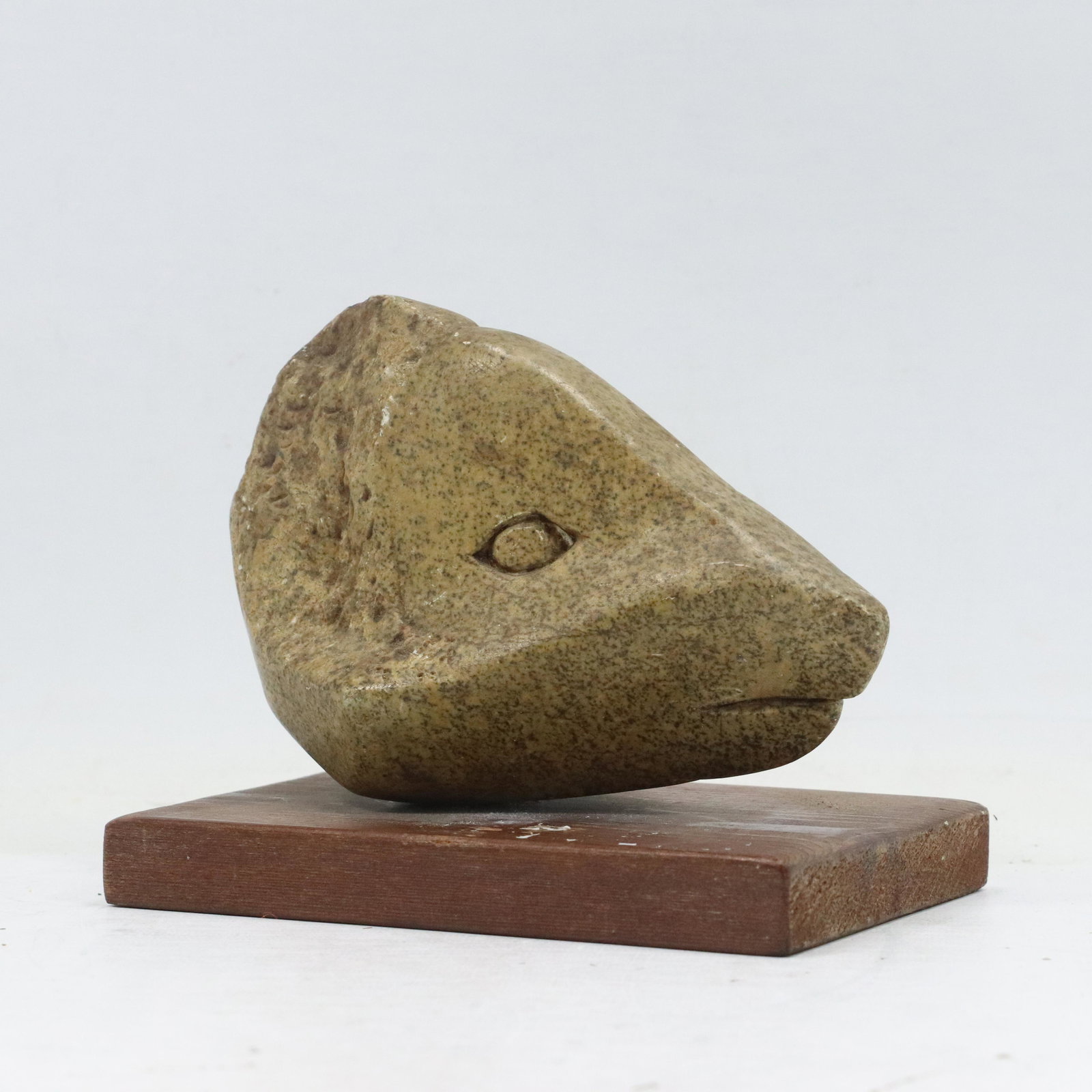 Marble Fish Head Sculpture Mounted on Wood Base (1 of 6)