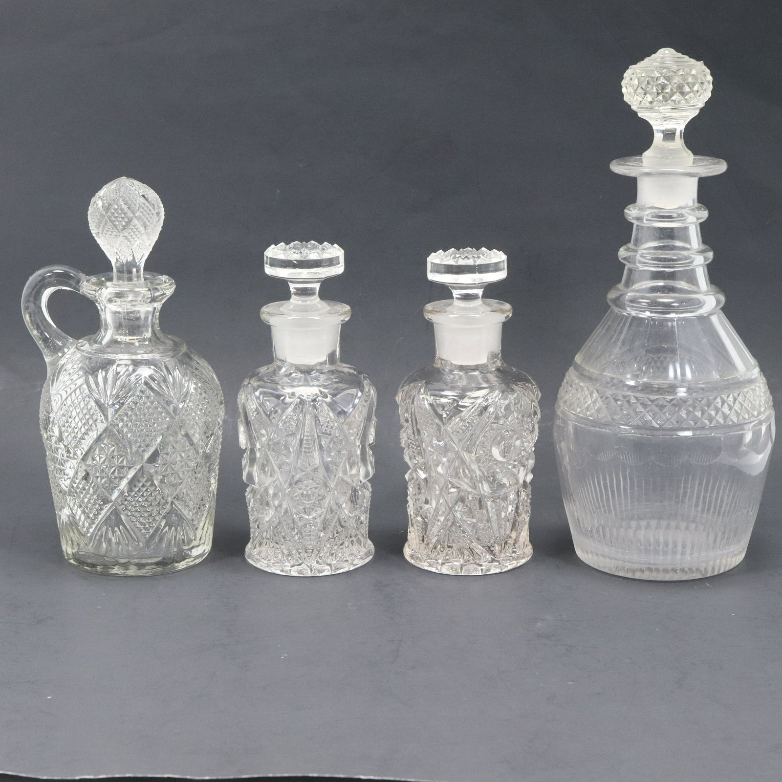 4 Assorted Elegant Pressed Glass Bottles, Decanter (1 of 13)