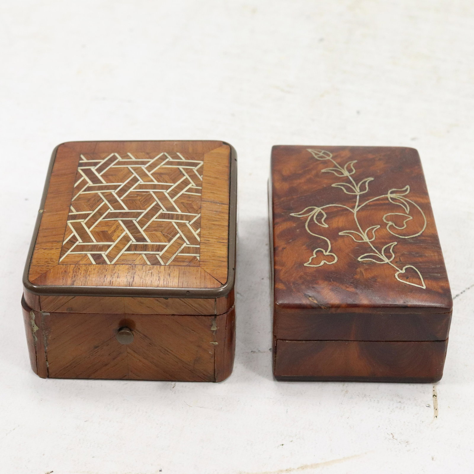 2 Small Inlay Antique Wood Boxes One for Pocket Watch (1 of 8)