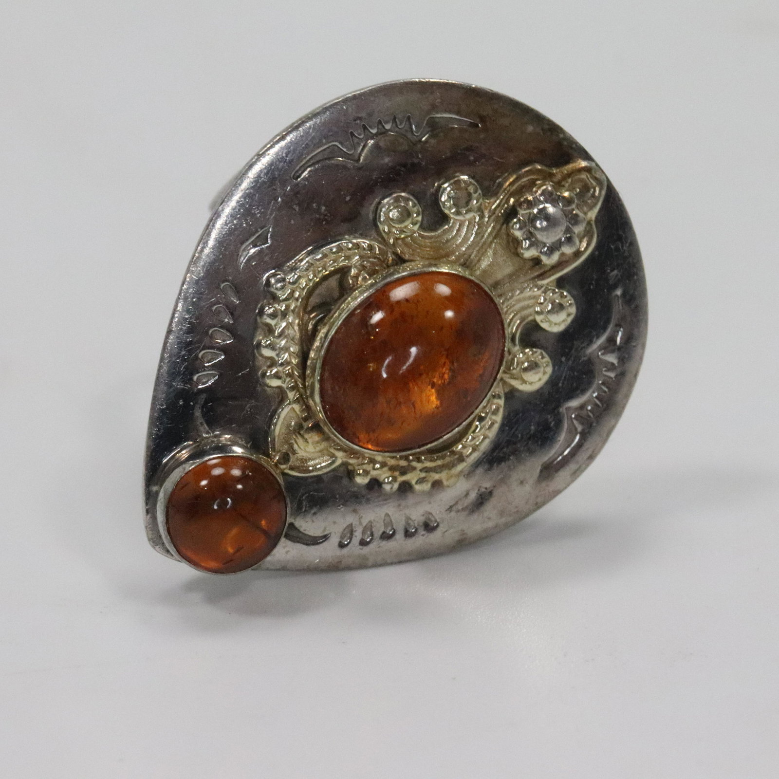 .925 Sterling Silver Fancy Ring with Amber (1 of 4)