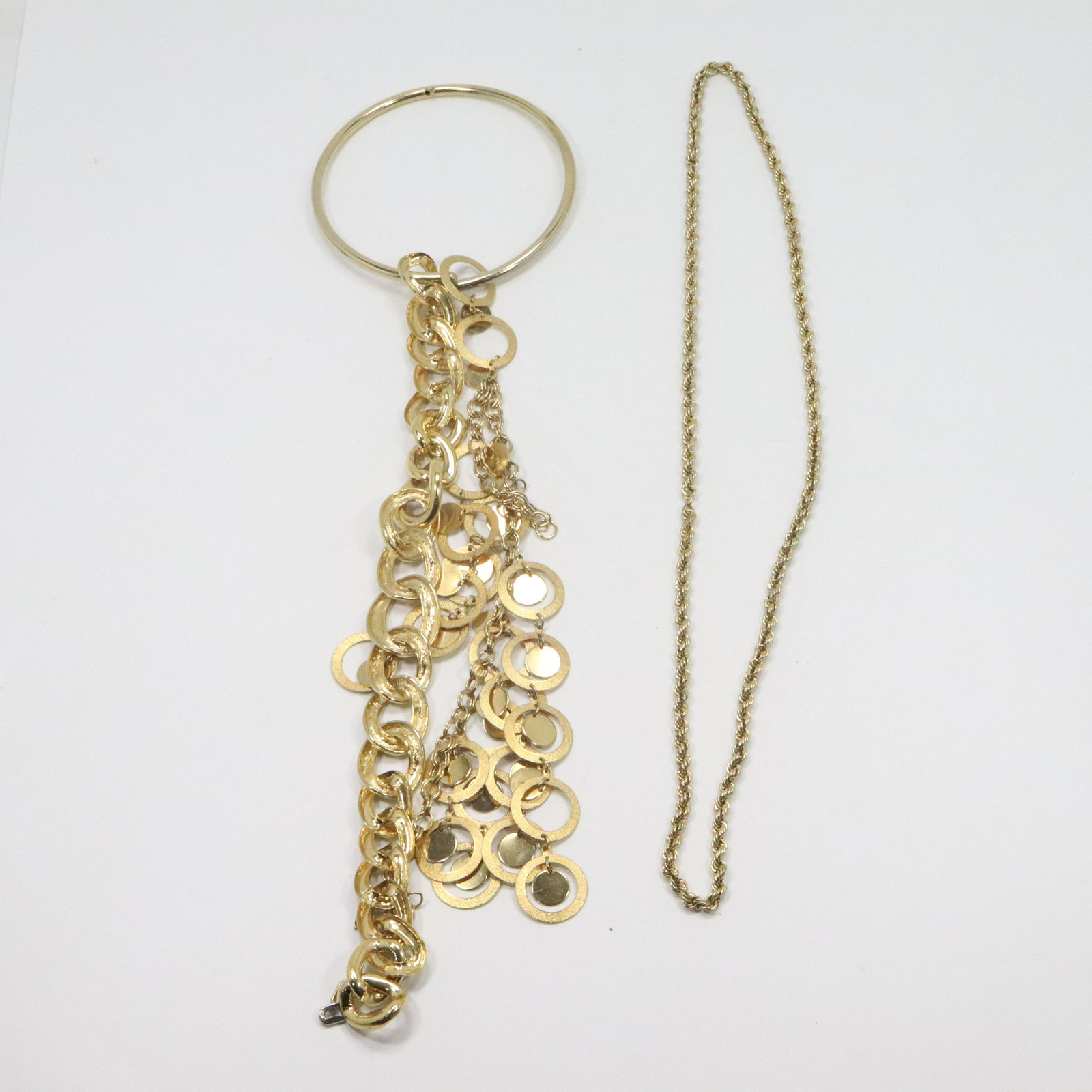 2 Modern Gold Tone Necklaces 7 Drop Discs (1 of 8)