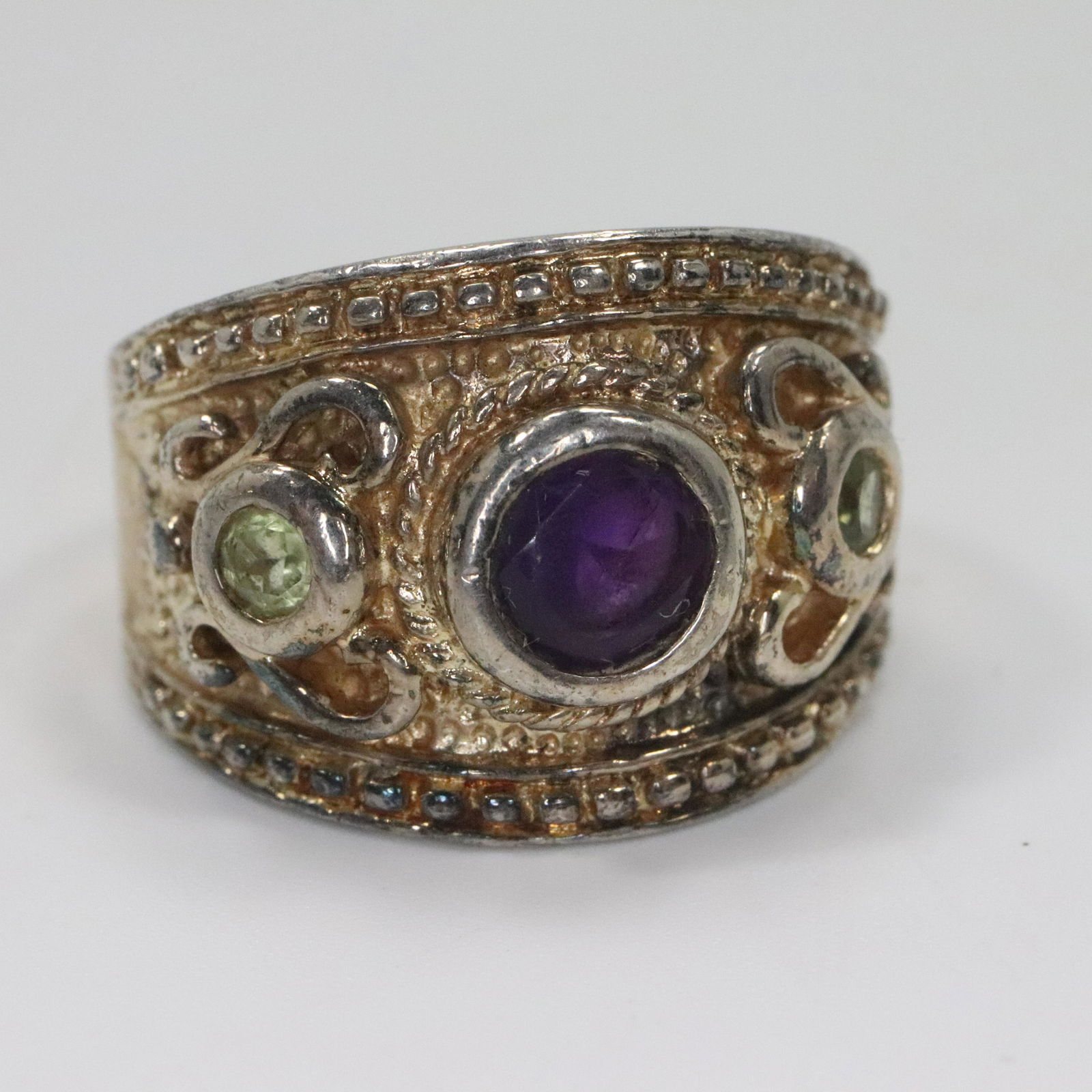 .925 Sterling Silver Emeralds & Purple Amethyst Ring (1 of 6)