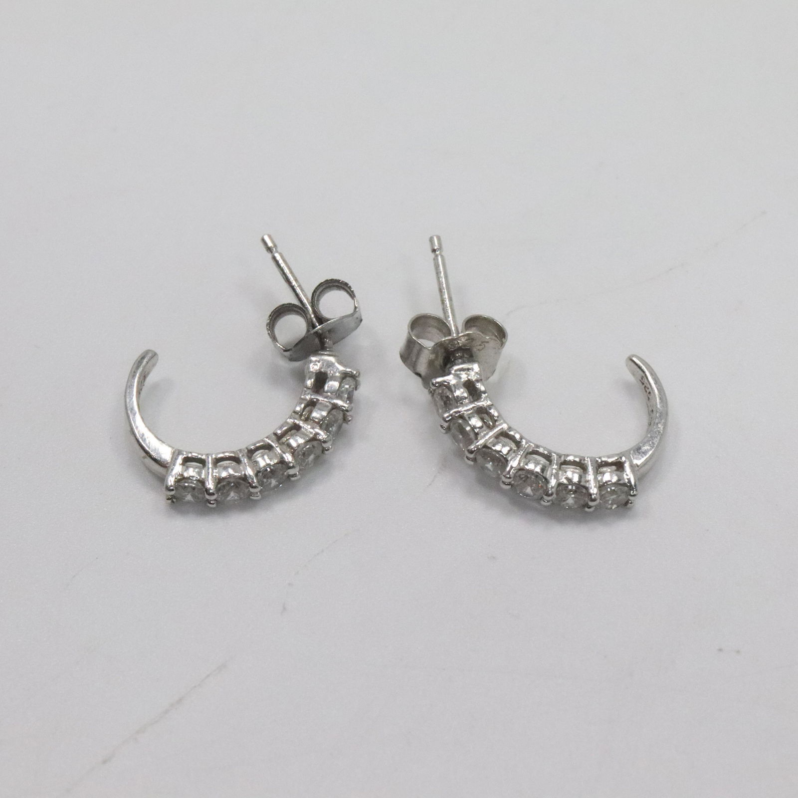 .925 Sterling Silver CZs Half Hoop Earrings (1 of 4)