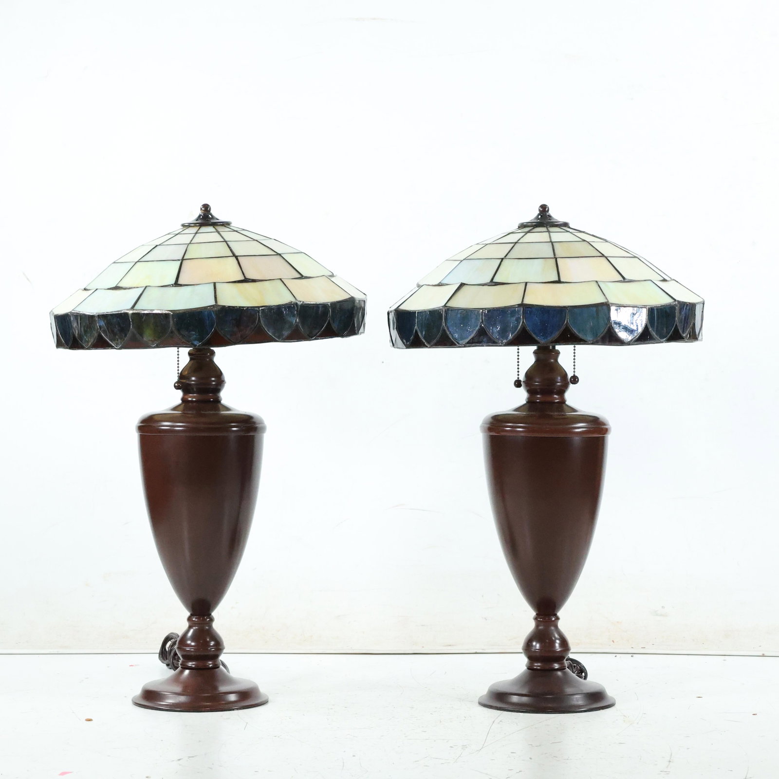 Matched Pair Leaded Glass Contemporary Table Lamps (1 of 10)