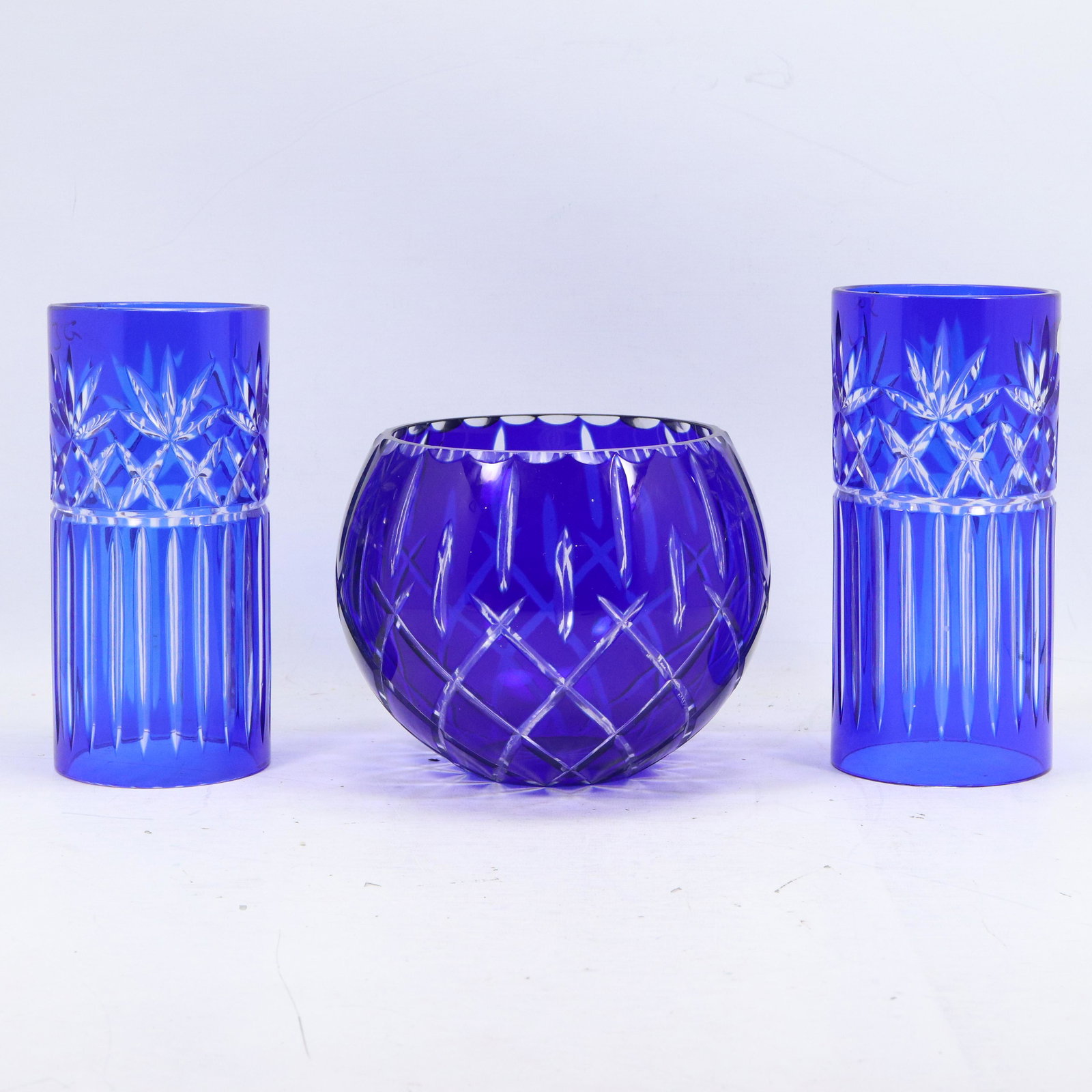 [3] Bohemian Cobalt Blue Cut to Clear Vases (1 of 10)