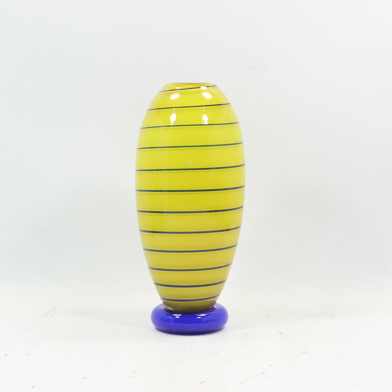 KOSTA BODA Designer Anna Ehrner Yellow Blue Stripe Vase (1 of 9)