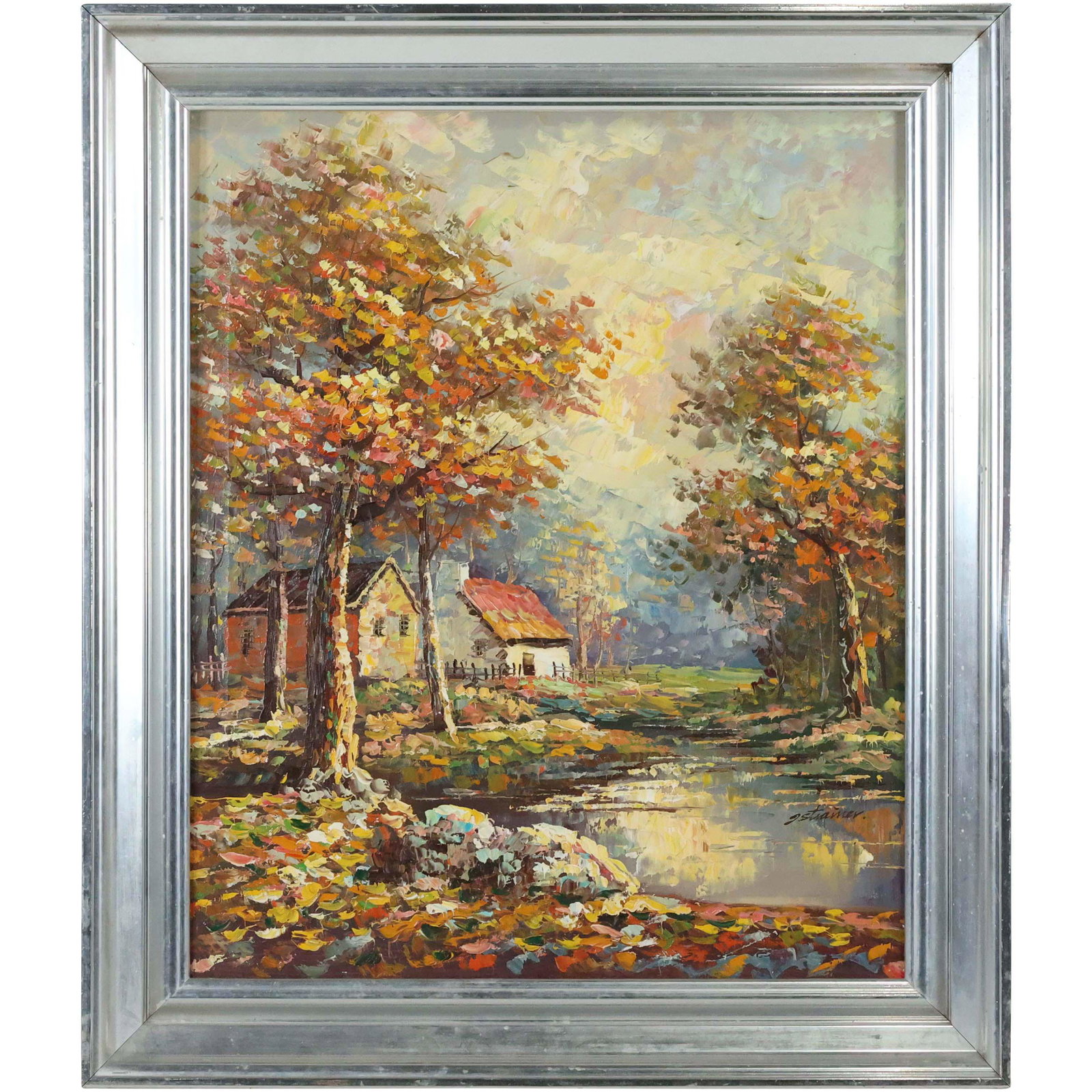 Strainer, 20th C. Autumn Landscape Oil Painting, Signed (1 of 10)