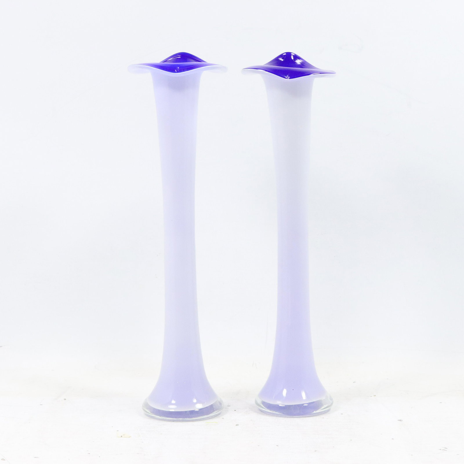 2 Modern Design Cased Glass White Blue Candlesticks (1 of 7)