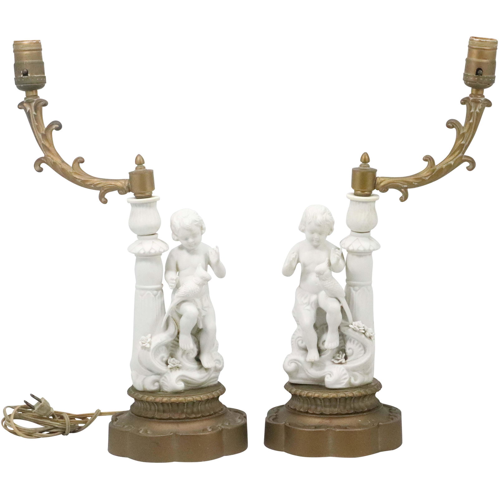 [2] French Parian Bisque Cherub Figural Lamps 19th C. (1 of 10)