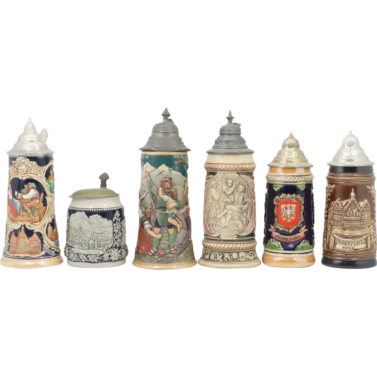 6 Vintage Porcelain German Drinking Steins with Scenes (1 of 19)
