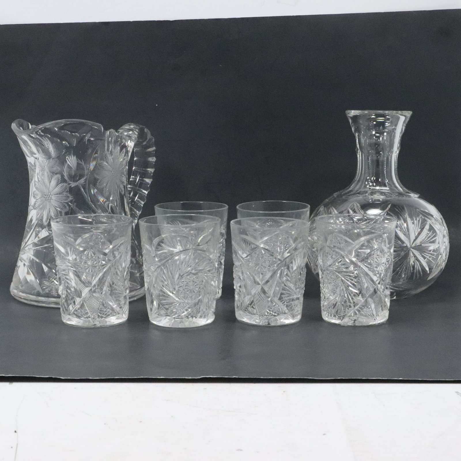 8 Pcs American Brilliant Cut Glass Pitcher Decanters Gl (1 of 19)