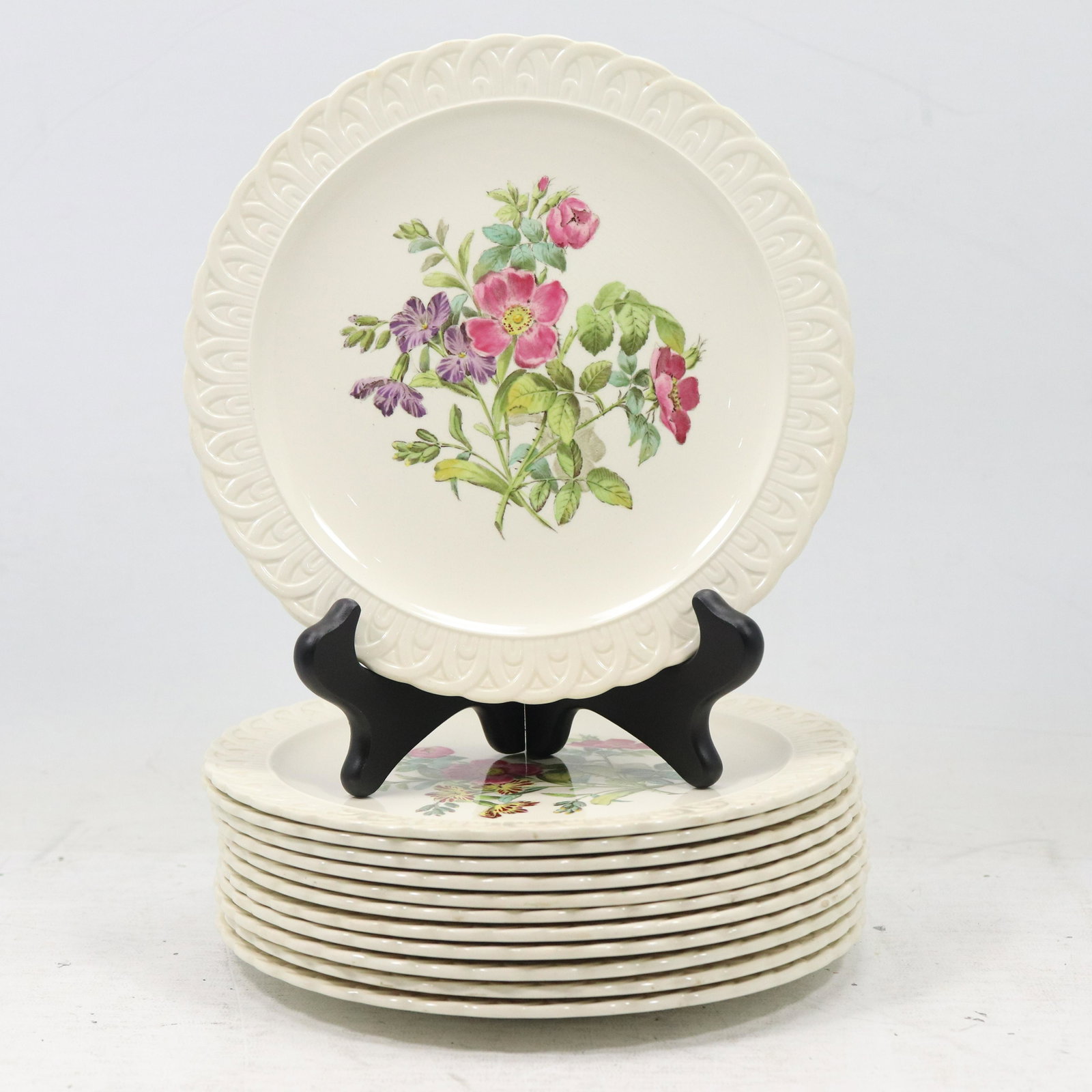 12 COPELAND SPODE "Wild Rose" Porcelain Luncheon Plates: 12 COPELAND SPODE "Wild Rose" Porcelain Luncheon Plates. England. size: .5h 8.25w