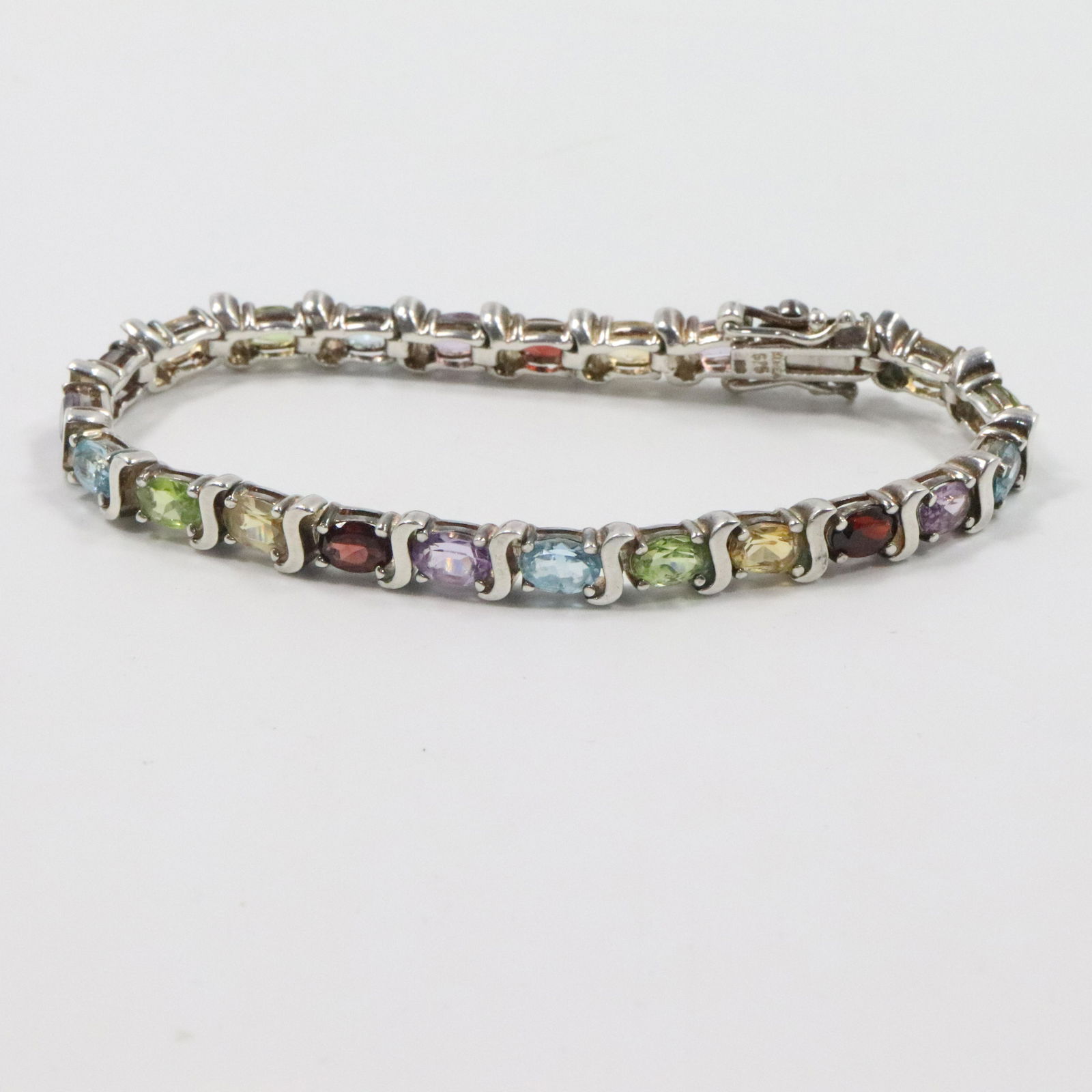 .925 Sterling Silver Multi Color Stones Tennis Bracelet (1 of 6)