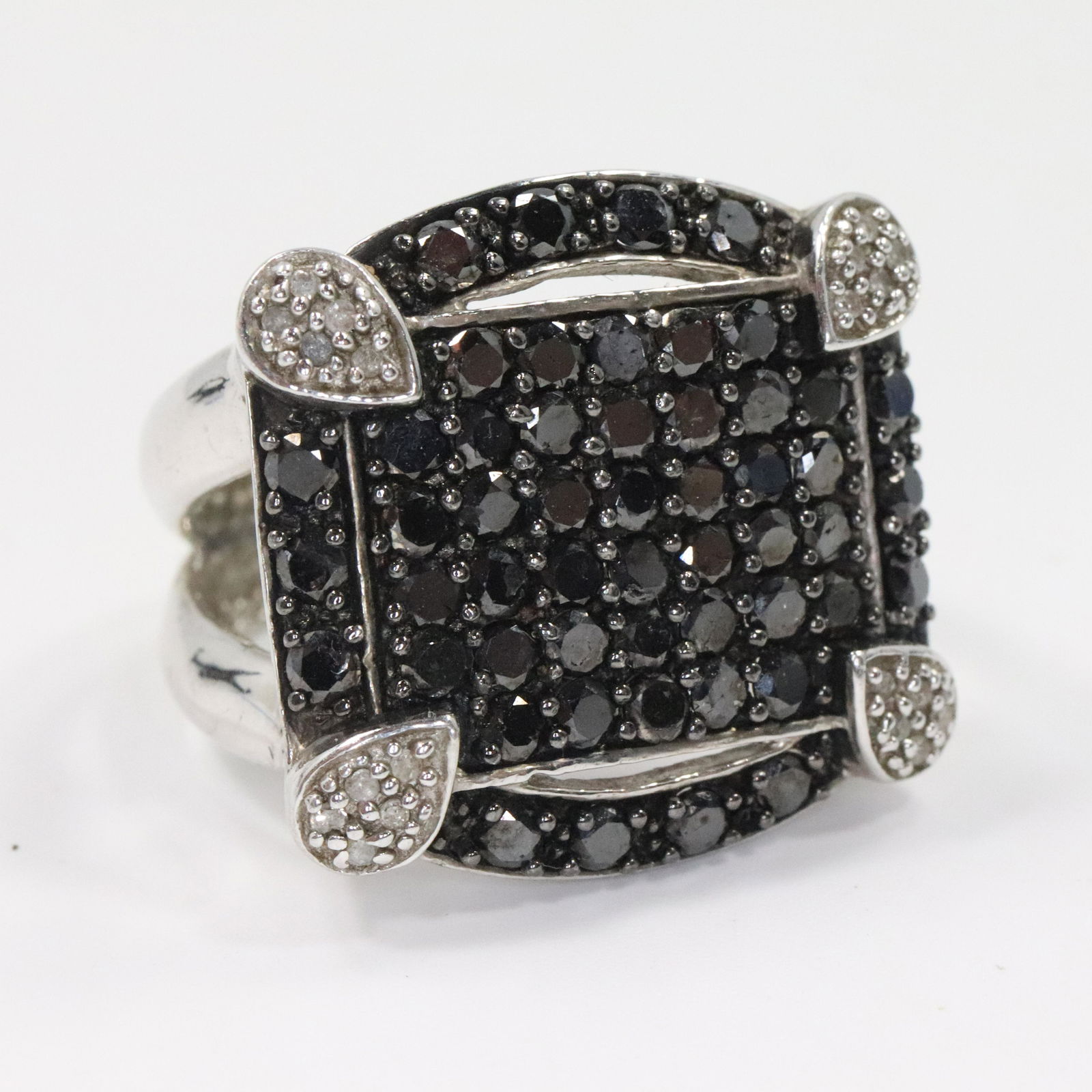 .925 Sterling Black & Clear Diamonds Cocktail Ring (1 of 6)