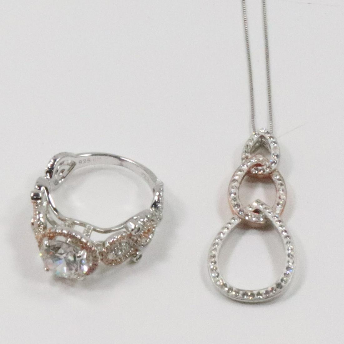 .925 Sterling CZ 2-Tone Pendant Necklace; .925 CZ Ring (1 of 11)
