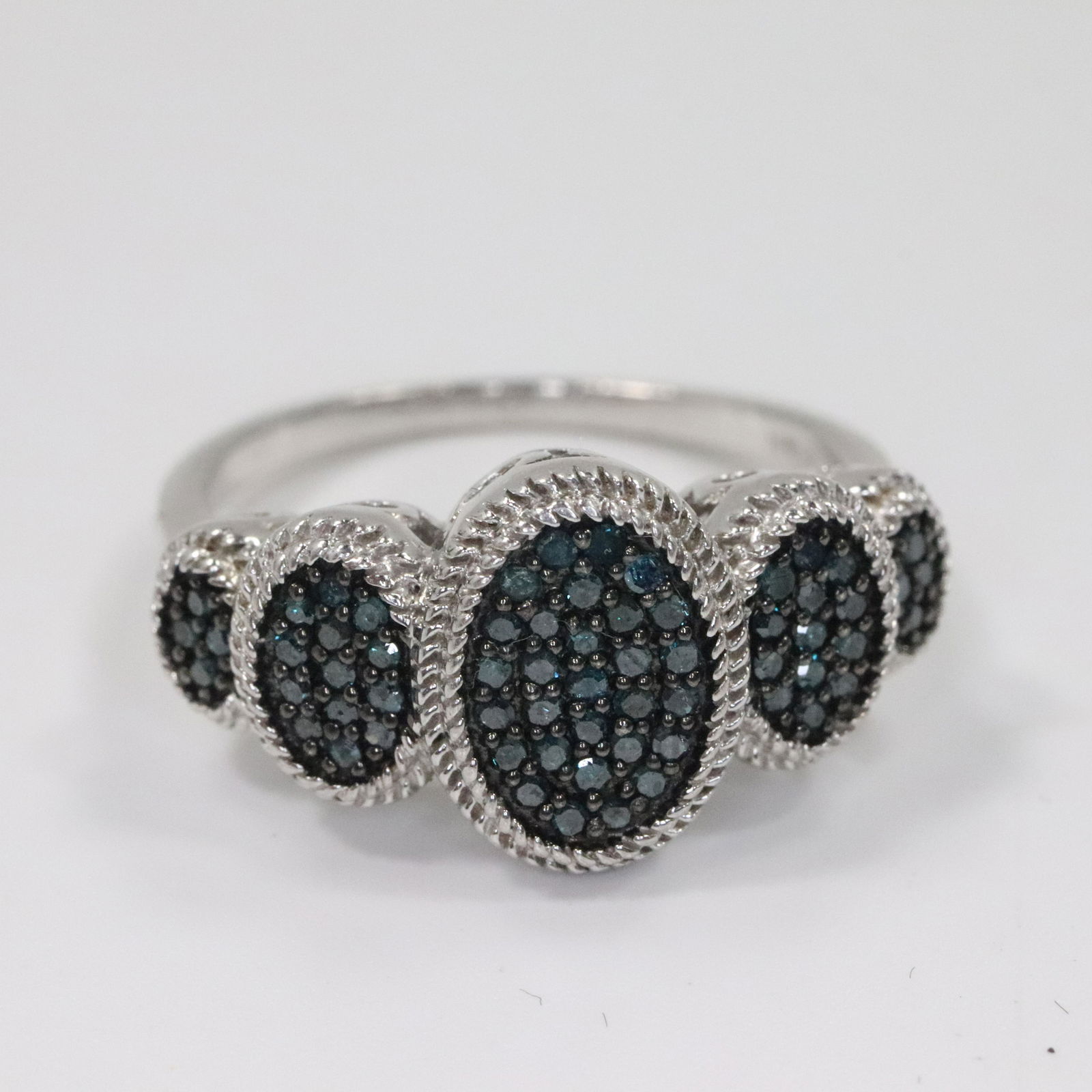 .925 Sterling Black Diamonds Cocktail Ring Size 8 (1 of 5)