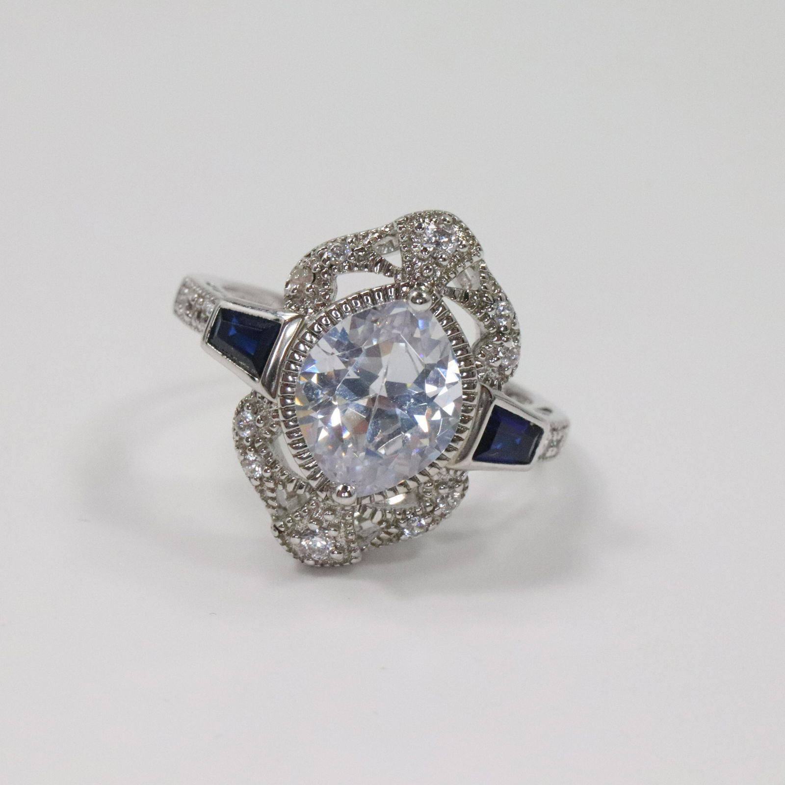 .925 Sterling Silver CZ & Blue Spinel Cocktail Ring (1 of 5)