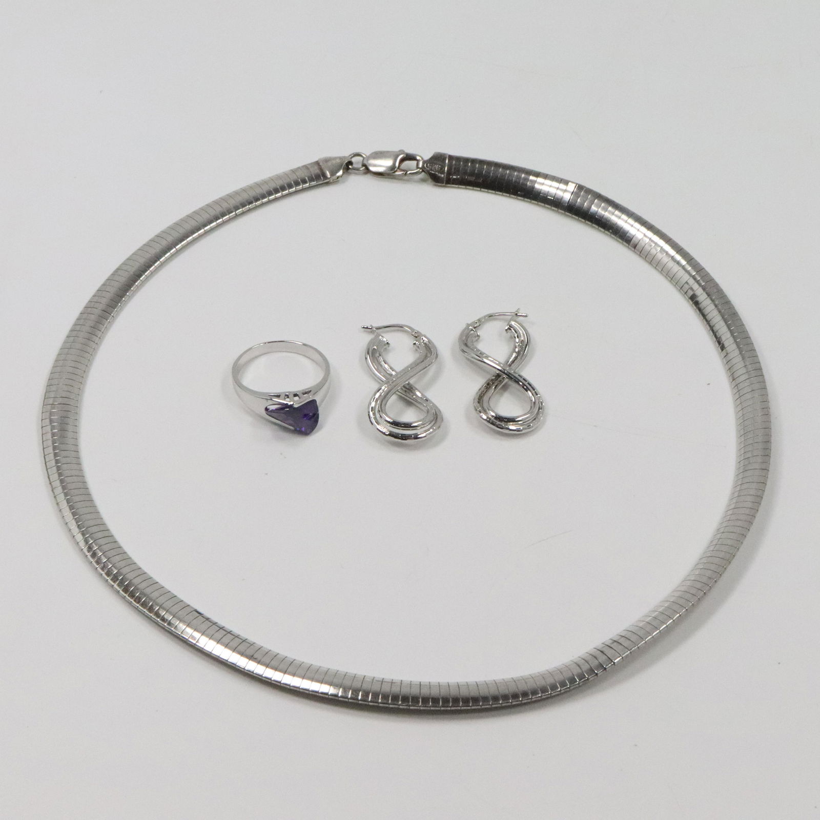 .925 Sterling Snake Necklace; Ring; .925 Figure-8 Hoops (1 of 10)