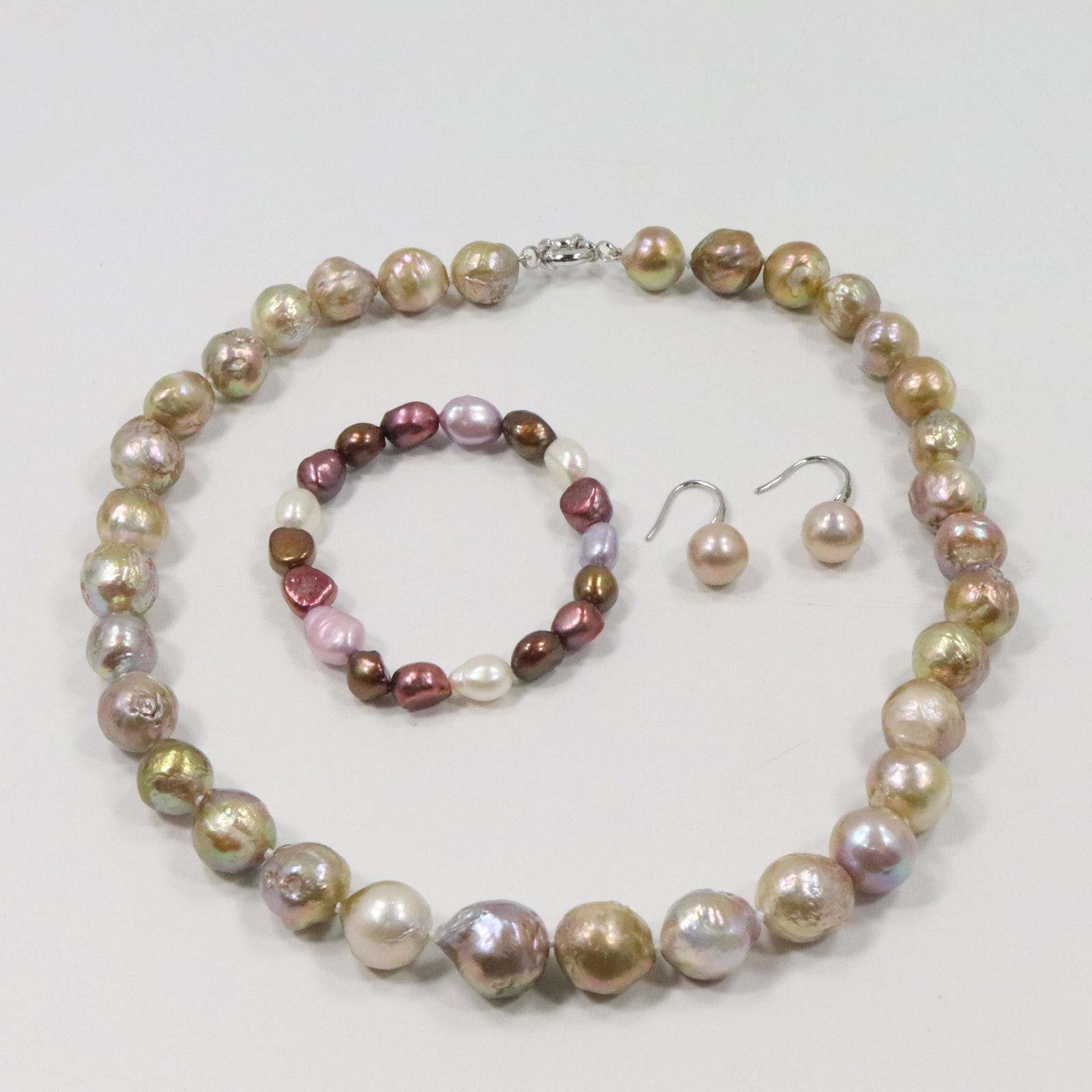 .925 Sterling Multi Color Pearl Necklace, Bracelet, Ear (1 of 13)