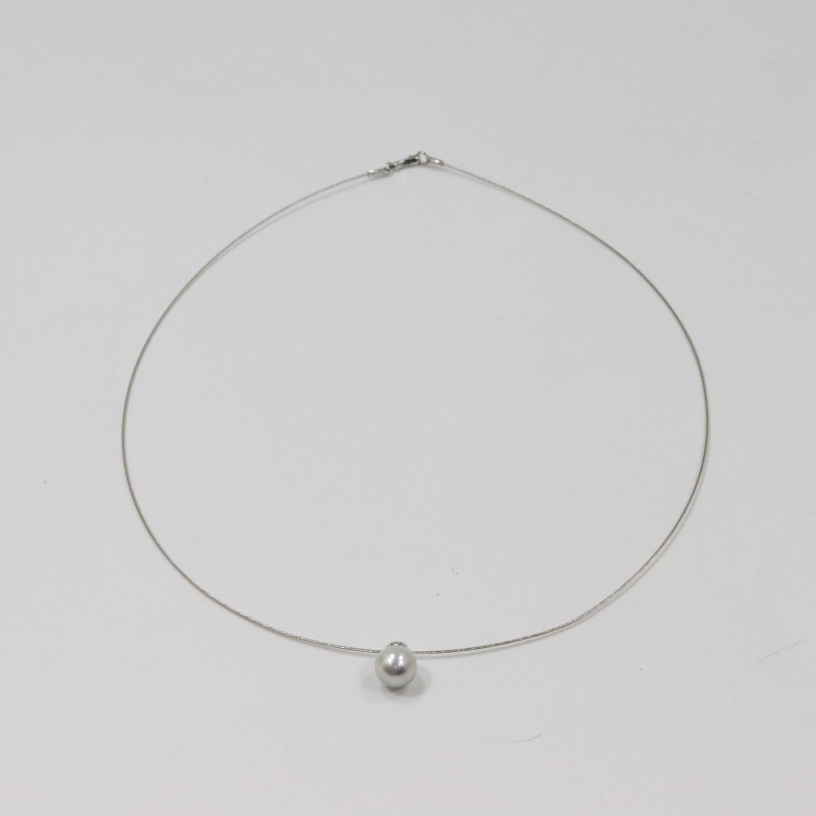 14K White Gold Wire Necklace Diamond & Pearl Pendant (1 of 7)