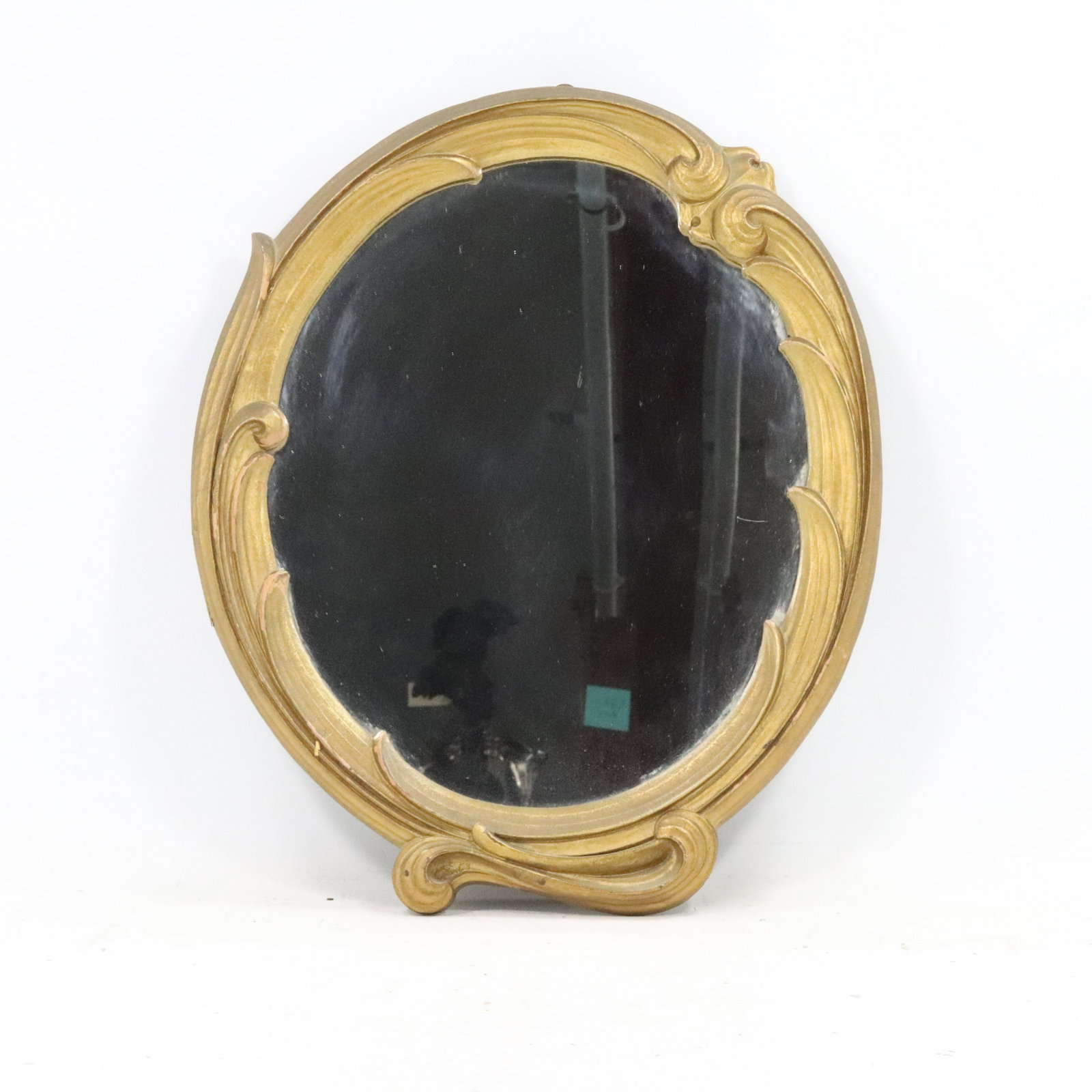 Art Nouveau Gold Finish Wood Frame Dresser Top Mirror: Art Nouveau Gold Finish Wood Frame Dresser Top Mirror. Size: 14.5h 11.5w