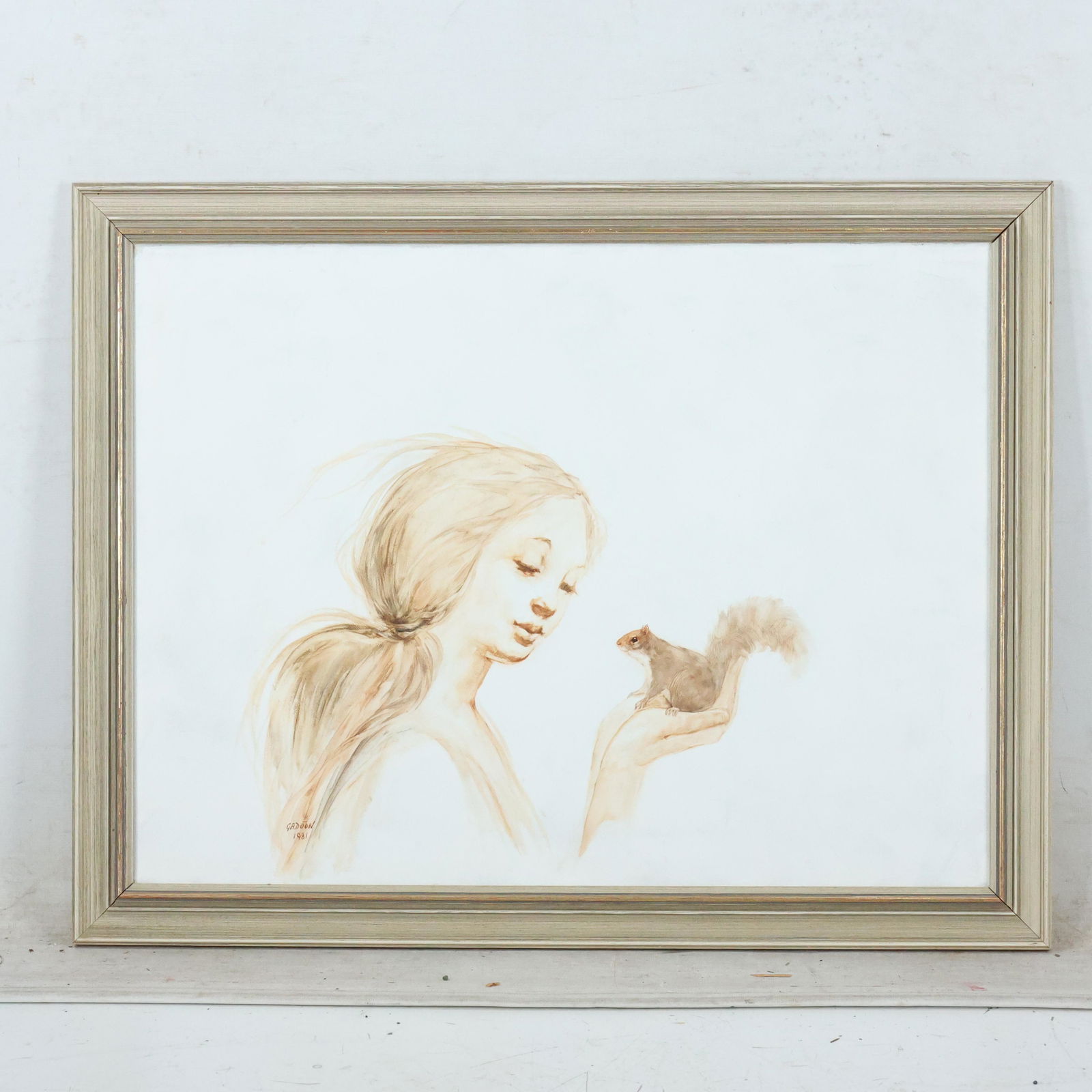 Gadoon 1981, Vintage Oil/c Woman Holding Squirrel (1 of 8)