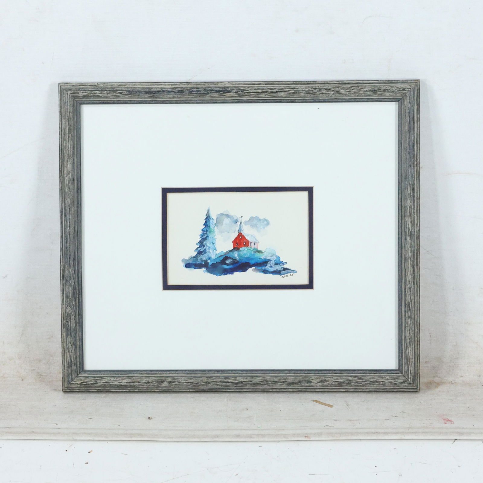 Holl 1961, Red School House in the Clouds Watercolor (1 of 7)