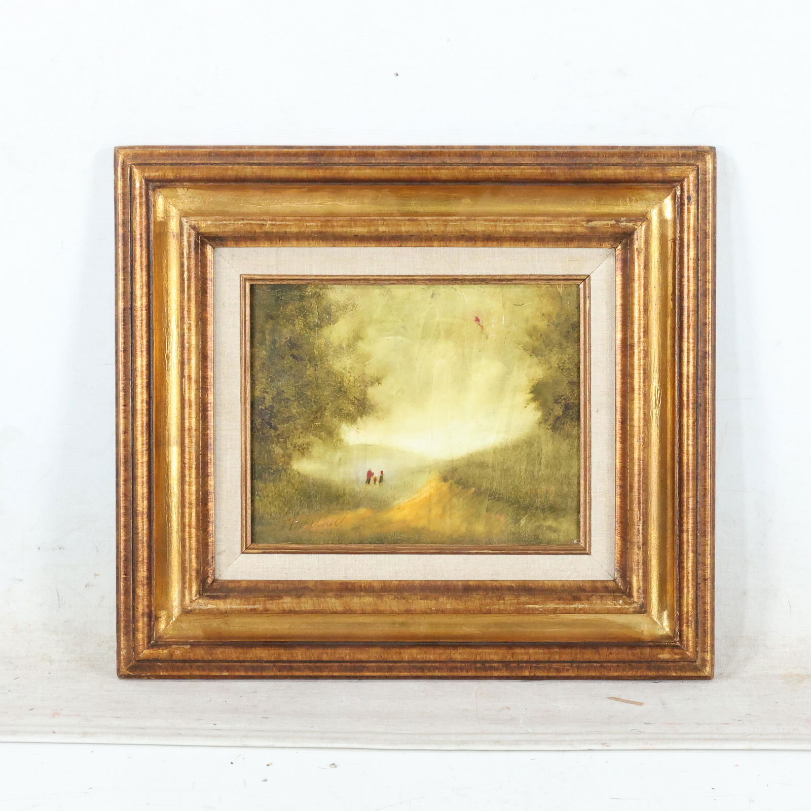 A Warner, Oil/b Impressionism Landscape with Figures: A Warner, Oil/b Impressionism Landscape with Figures. Oil on board painting. Signed front and back, Framed. size: 8 x 10, 15.5 x 17.5
